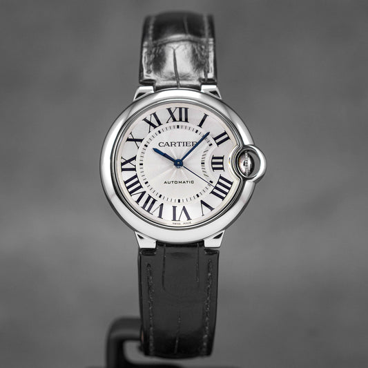 BALLON BLEU 36MM STEEL SILVER DIAL LEATHER STRAP (UNDATED)