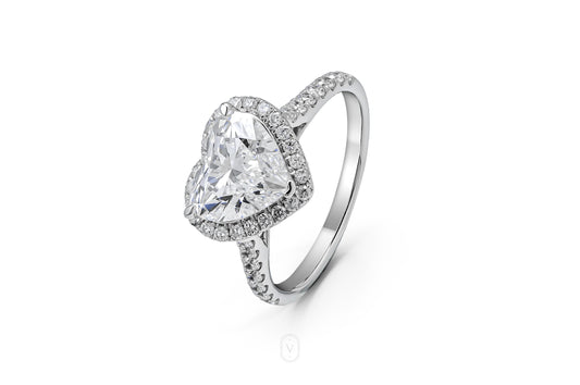 IVY WHITEGOLD HALO RING 2CT HEART CUT LAB DIAMOND WITH SIDE STONE