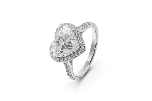 IVY WHITEGOLD HALO RING 3CT HEART CUT LAB DIAMOND WITH SIDE STONE