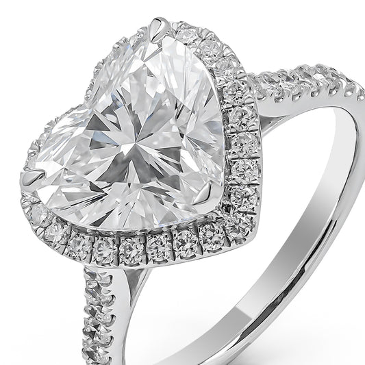 IVY WHITEGOLD HALO RING 3CT HEART CUT LAB DIAMOND WITH SIDE STONE