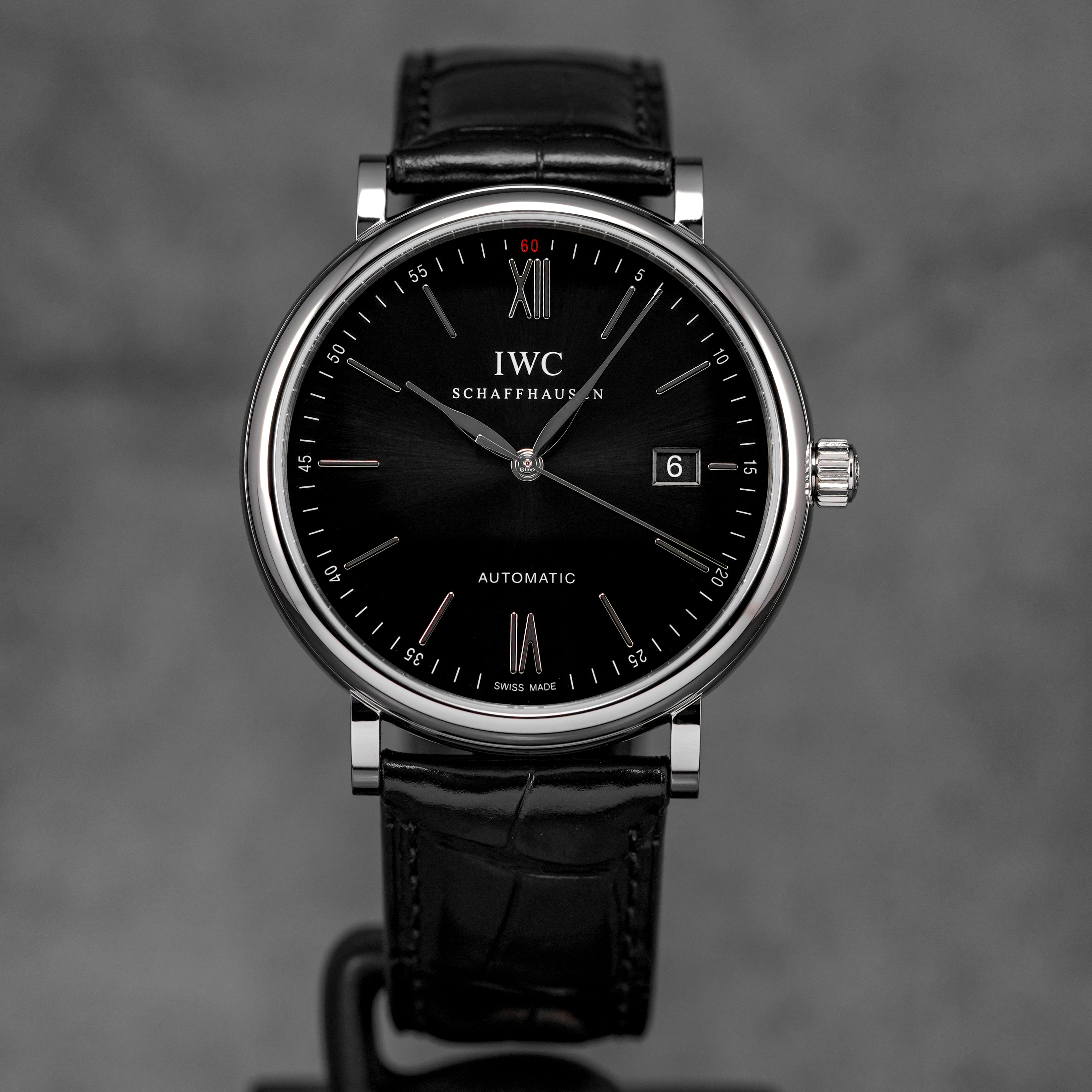 PORTOFINO 40MM STEEL BLACK DIAL LEATHER STRAP (2025)
