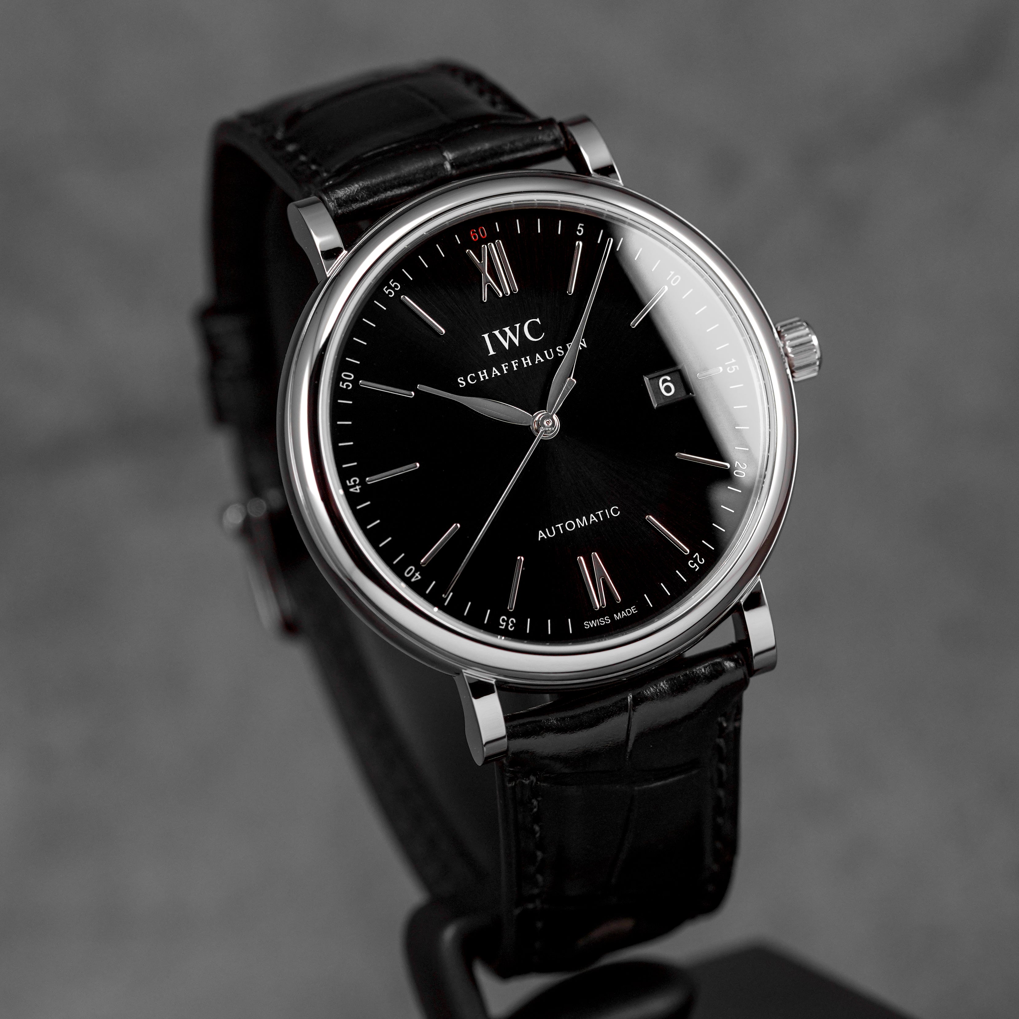 PORTOFINO 40MM STEEL BLACK DIAL LEATHER STRAP (2025)