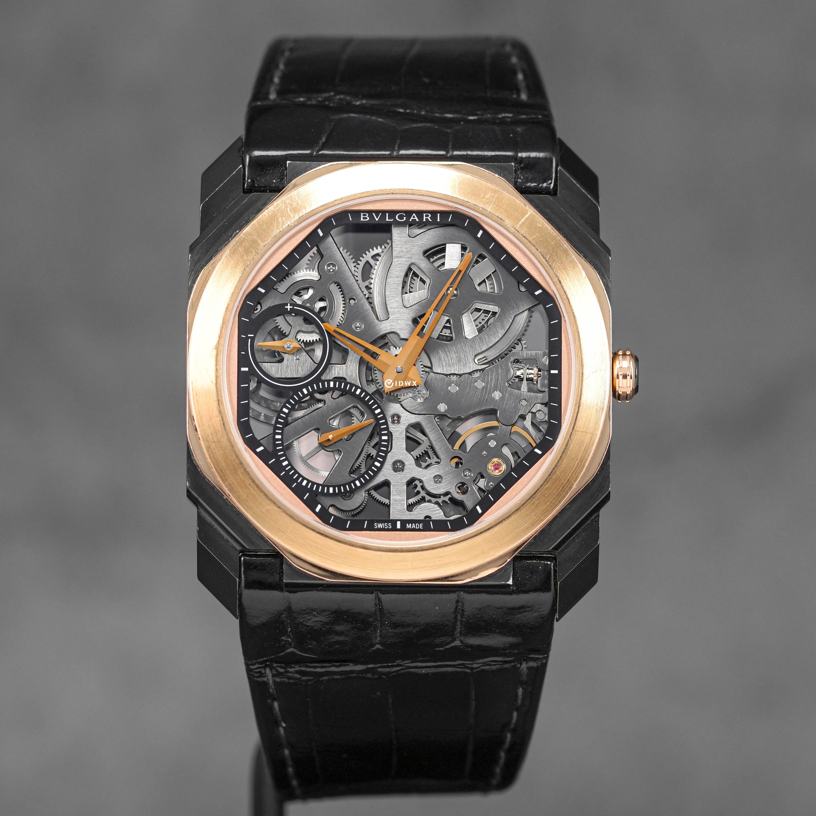 OCTO FINISSIMO ULTRA THIN TWOTONE ROSEGOLD DLC CARBON SKELETON DIAL (2018)