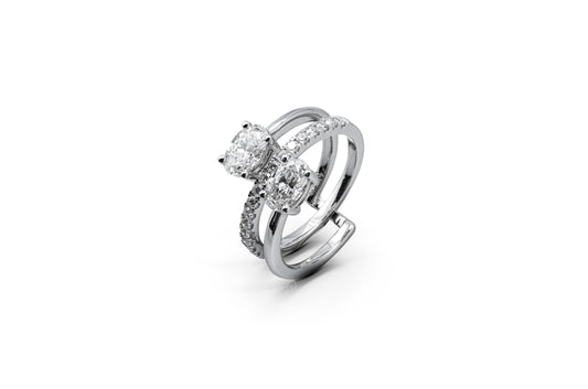 TOI ET MOI WHITEGOLD RING TOTAL 1.6CT OVAL CUT LAB DIAMOND WITH WEDDING BAND