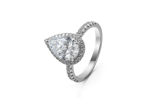 CHLOE WHITEGOLD RING 2CT PEAR CUT LAB DIAMOND WITH SIDE-STONES