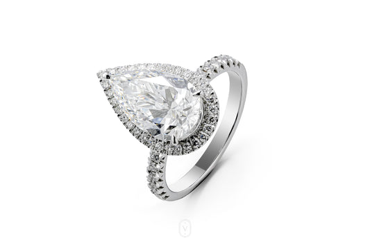 CHLOE WHITEGOLD RING 3CT PEAR CUT LAB DIAMOND WITH SIDE-STONES