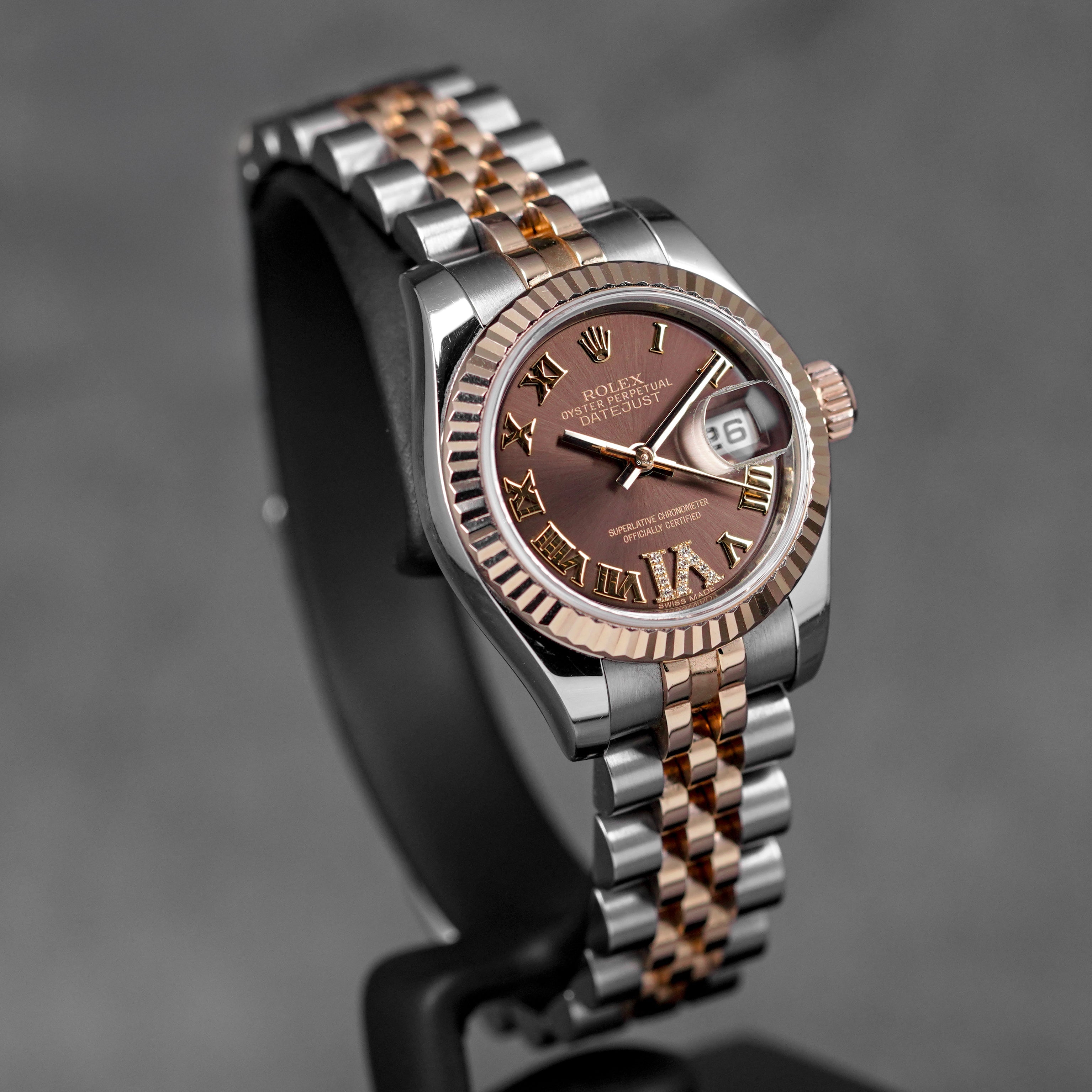 DATEJUST 26MM TWOTONE ROSEGOLD CHOCO ROMAN DIAL DIAMOND ON VI (2015)