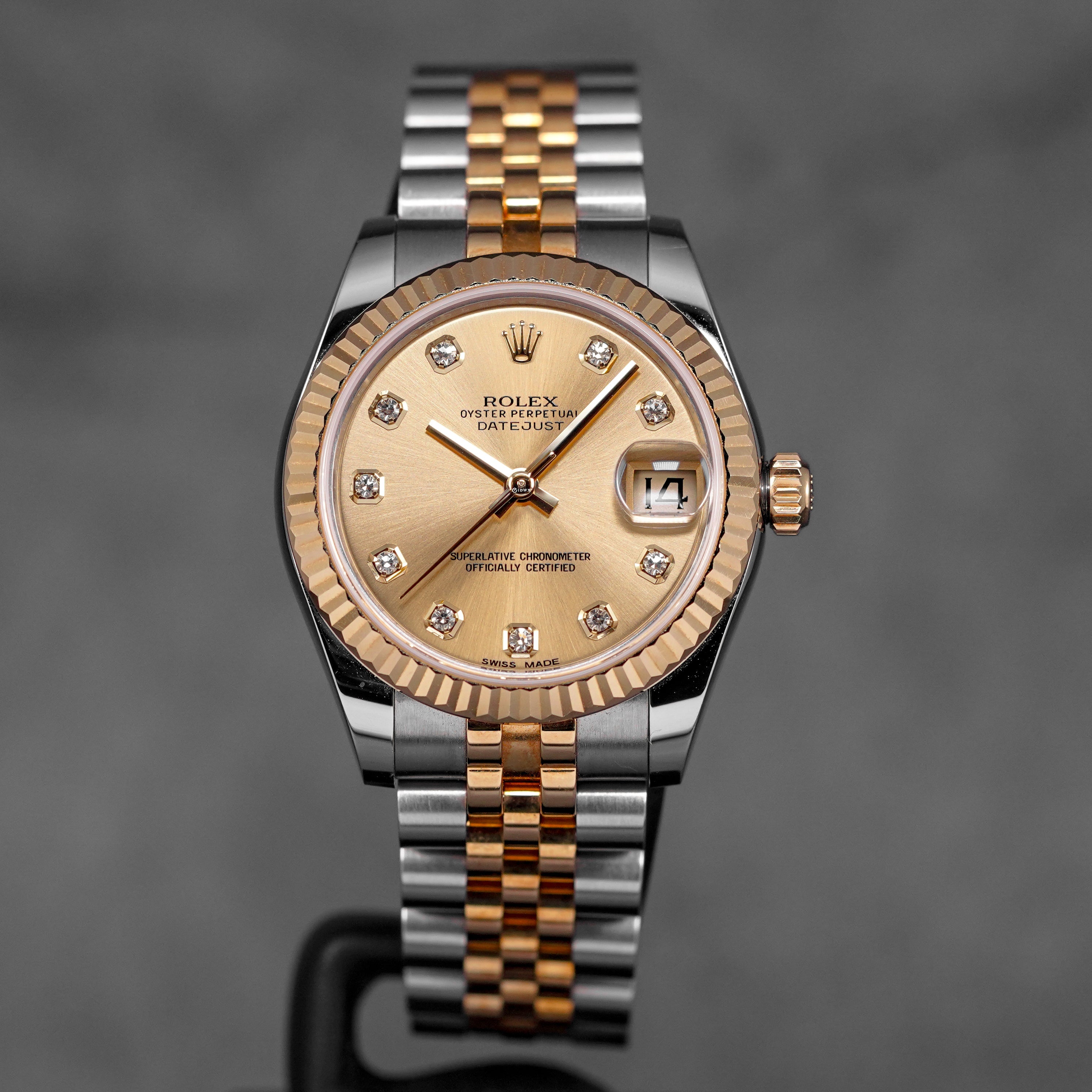 DATEJUST 31MM TWOTONE YELLOWGOLD CHAMPAGNE DIAMOND DIAL (2016)