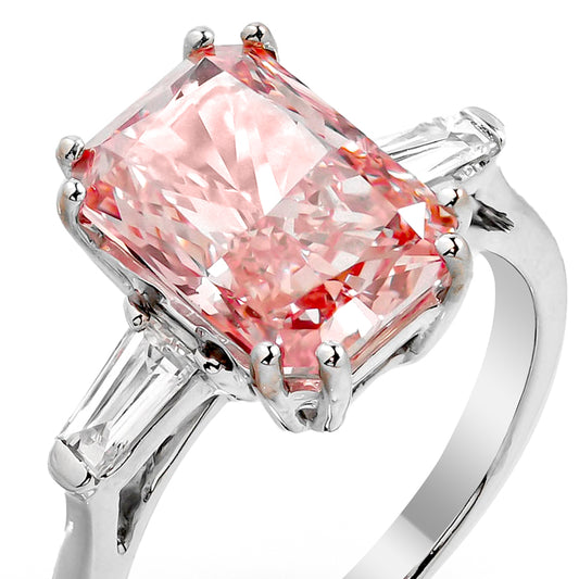 LUNA WHITEGOLD RING 2CT FANCY PINK RADIANT CUT LAB DIAMOND WITH TAPERED BAGUETTE SIDE STONE