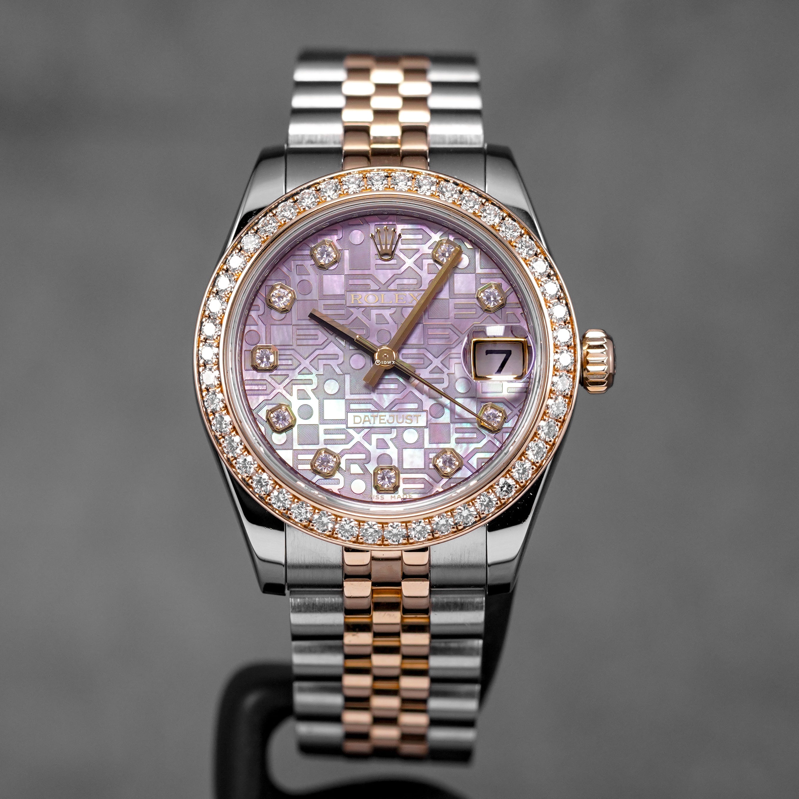 DATEJUST 31MM TWOTONE YELLOWGOLD BLACK MOP COMPUTERIZED DIAMOND DIAL DIAMOND RING BEZEL (2010)