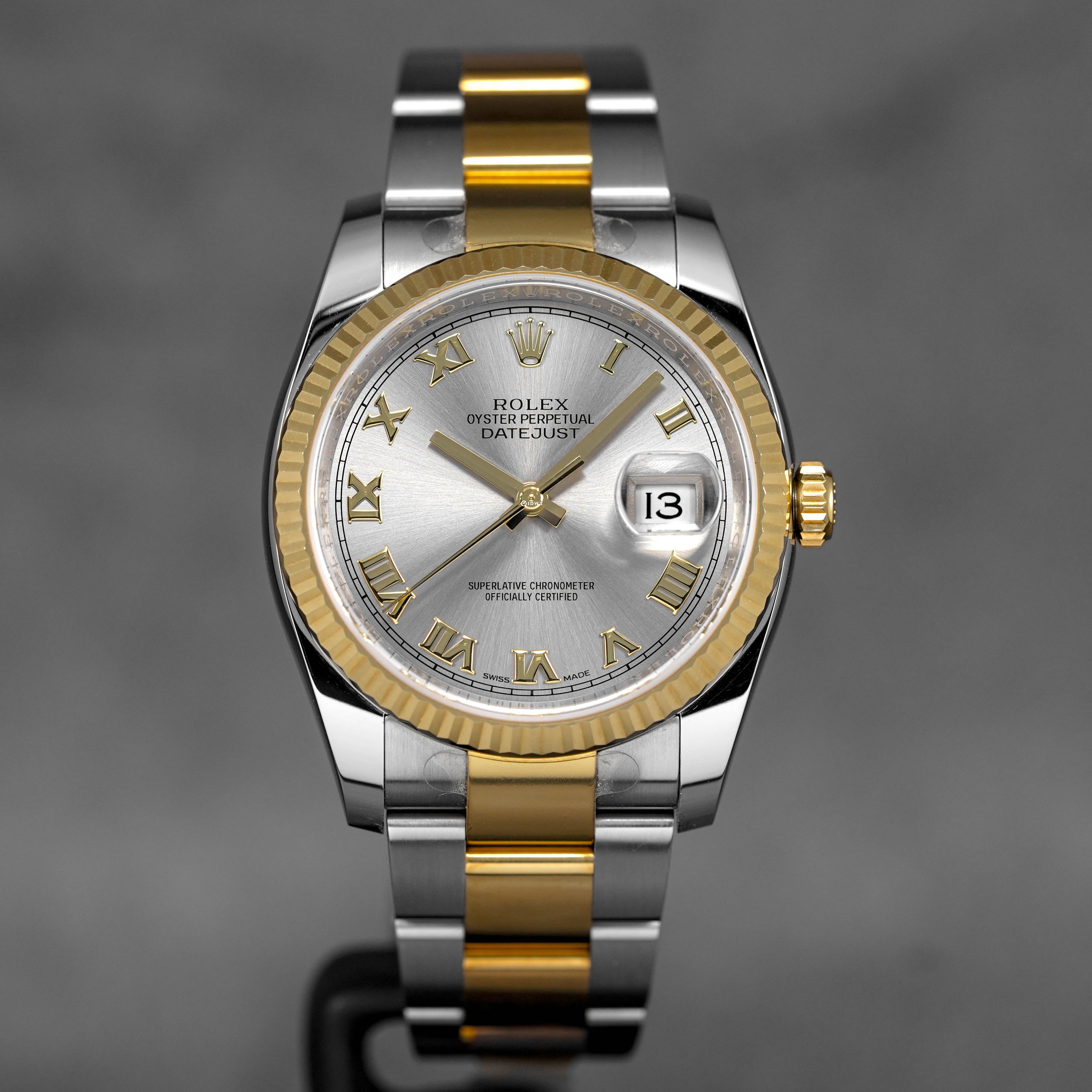 ROLEX DATEJUST 36MM TWOTONE YELLOWGOLD RHODIUM ROMAN DIAL (2017