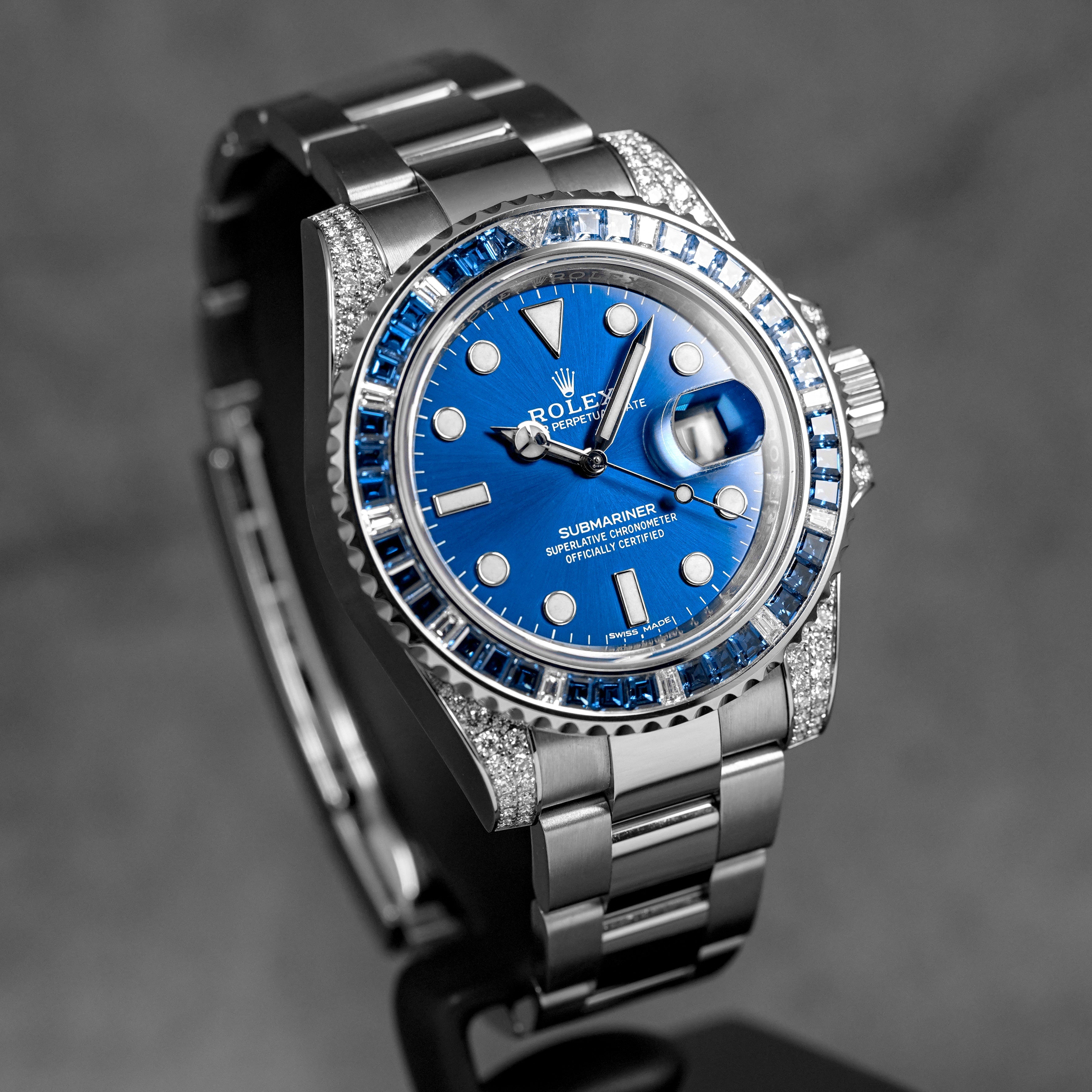 SUBMARINER DATE 'SABR' 40MM WHITEGOLD BLUE DIAL FACTORY SET SAPPHIRE & DIAMONDS (2019)