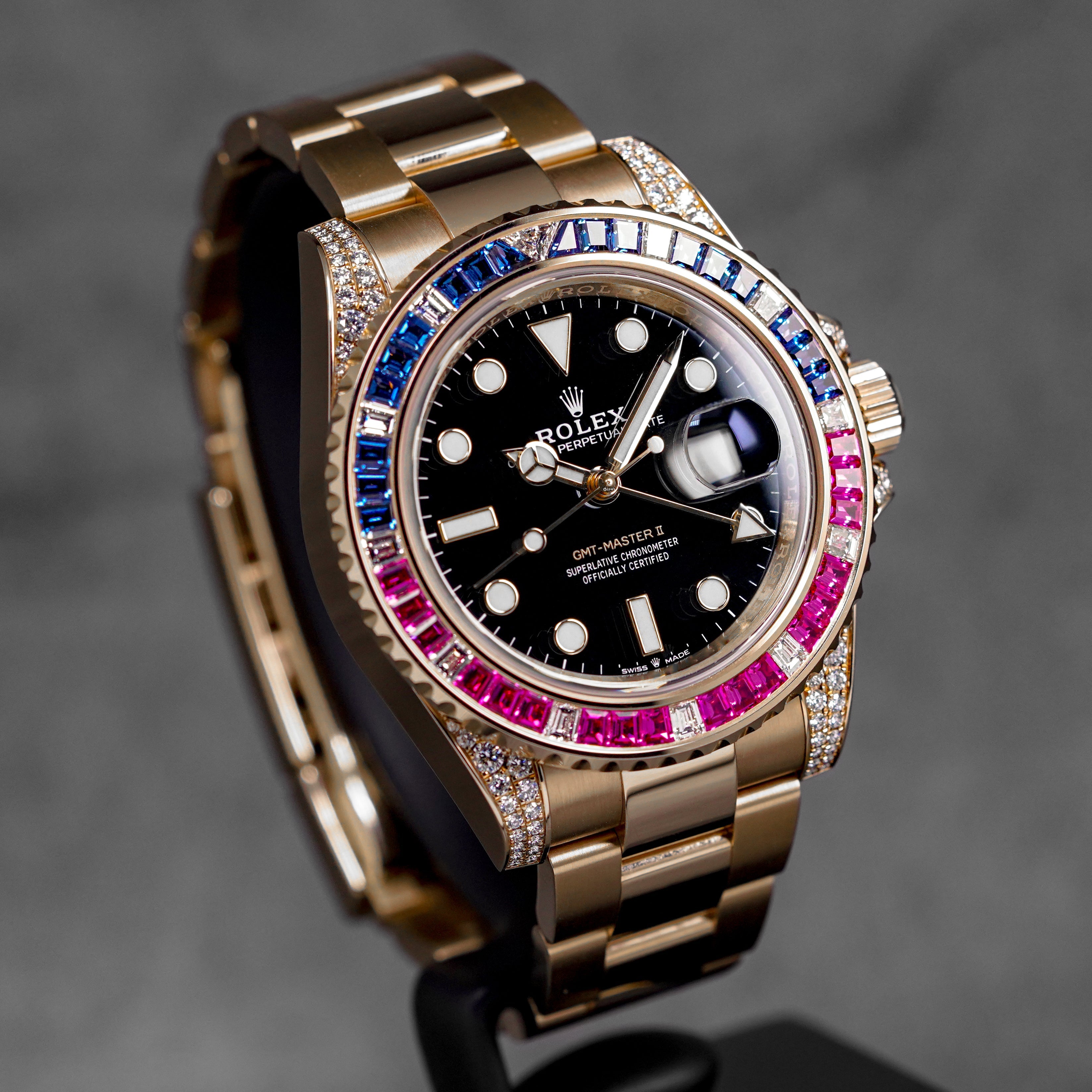 GMT MASTER-II 'SARU' ROSEGOLD BLACK DIAL FACTORY SET SAPPHIRE & RUBY (2021)