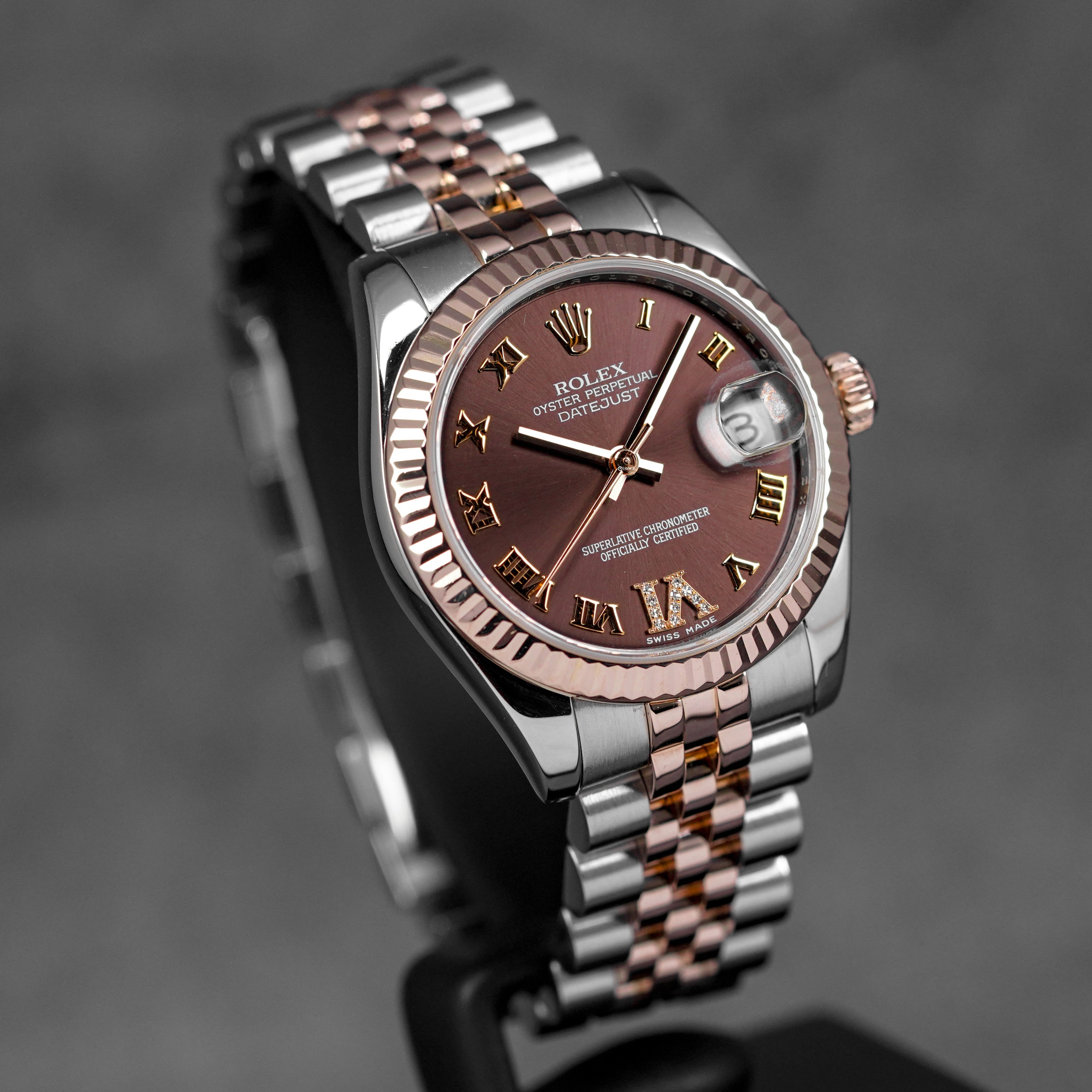 DATEJUST 31MM TWOTONE ROSEGOLD CHOCO ROMAN DIAL DIAMOND ON VI (2011)