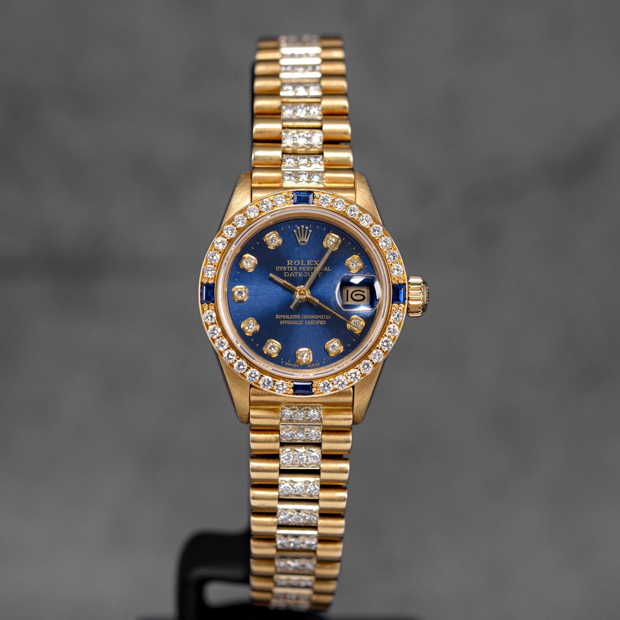 DATEJUST 26MM YELLOWGOLD BLUE DIAMOND DIAL DIAMOND SAPPHIRE BEZEL (WATCH ONLY)