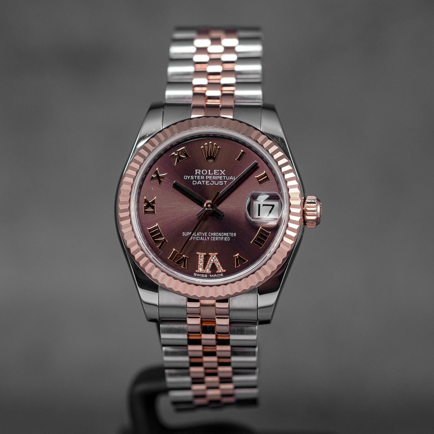 DATEJUST 31MM TWOTONE ROSEGOLD CHOCO ROMAN DIAL DIAMOND ON VI (2016)
