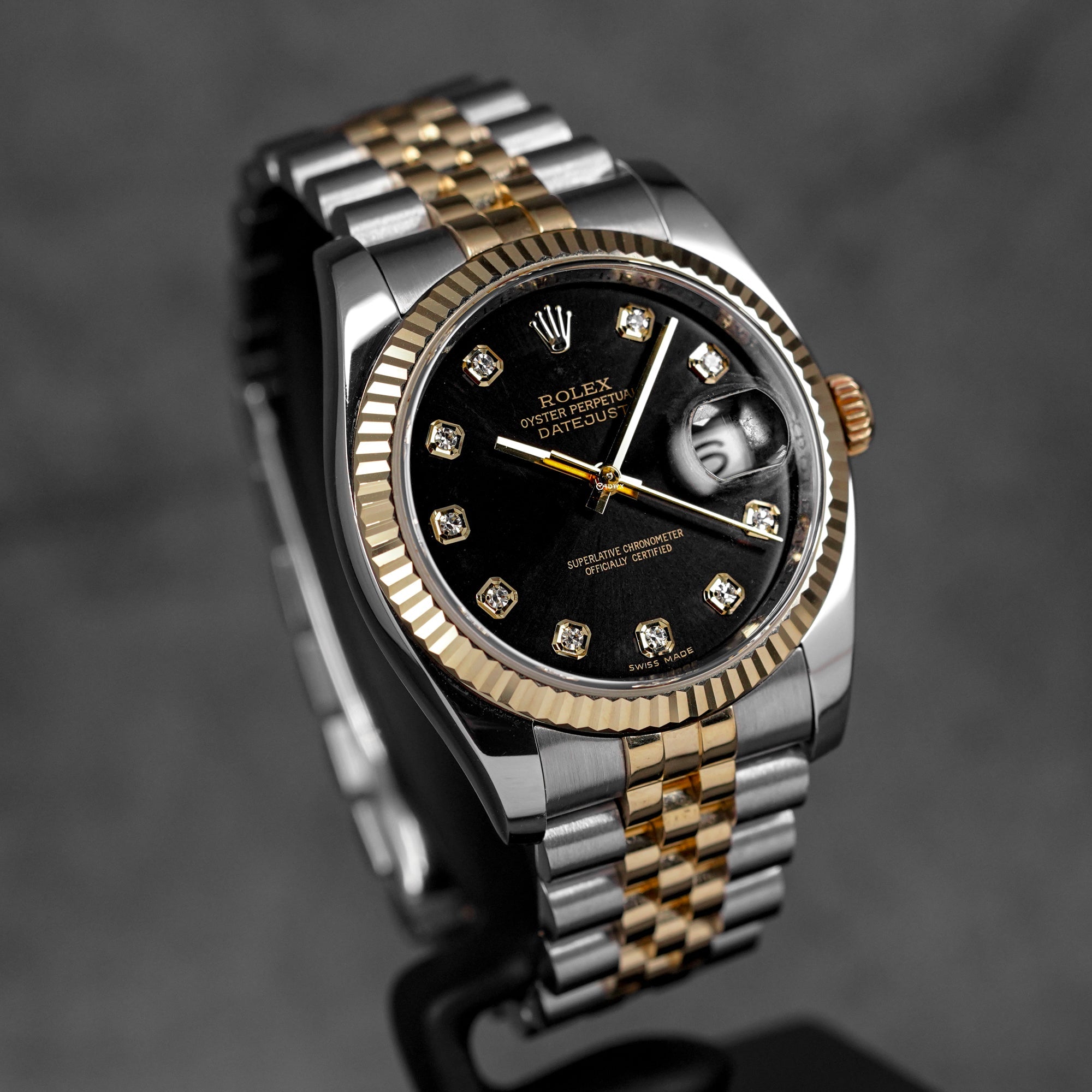 DATEJUST 36MM TWOTONE YELLOWGOLD BLACK DIAMOND DIAL (2019)