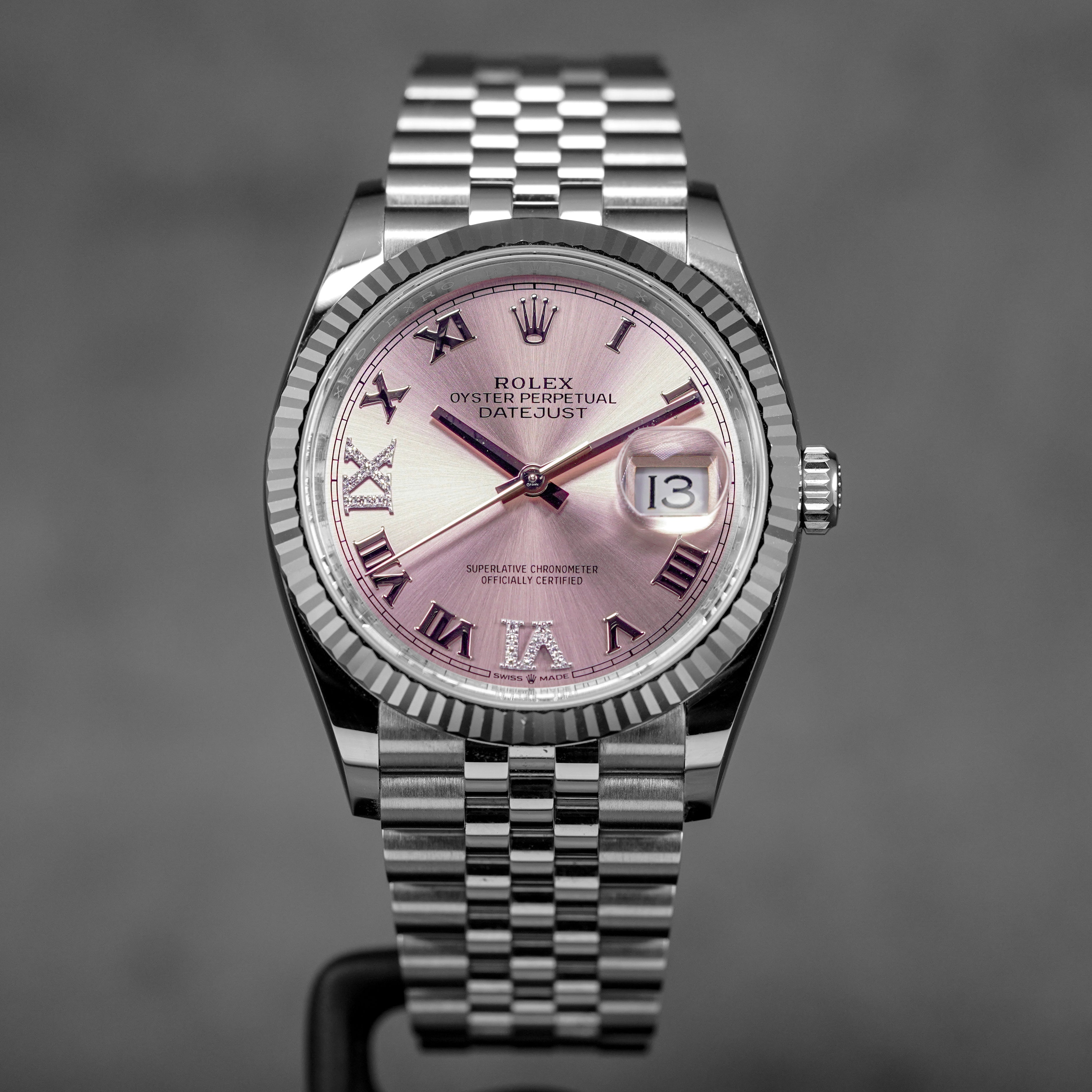 DATEJUST 36MM PINK ROMAN DIAL DIAMOND ON VI & IX (2025)