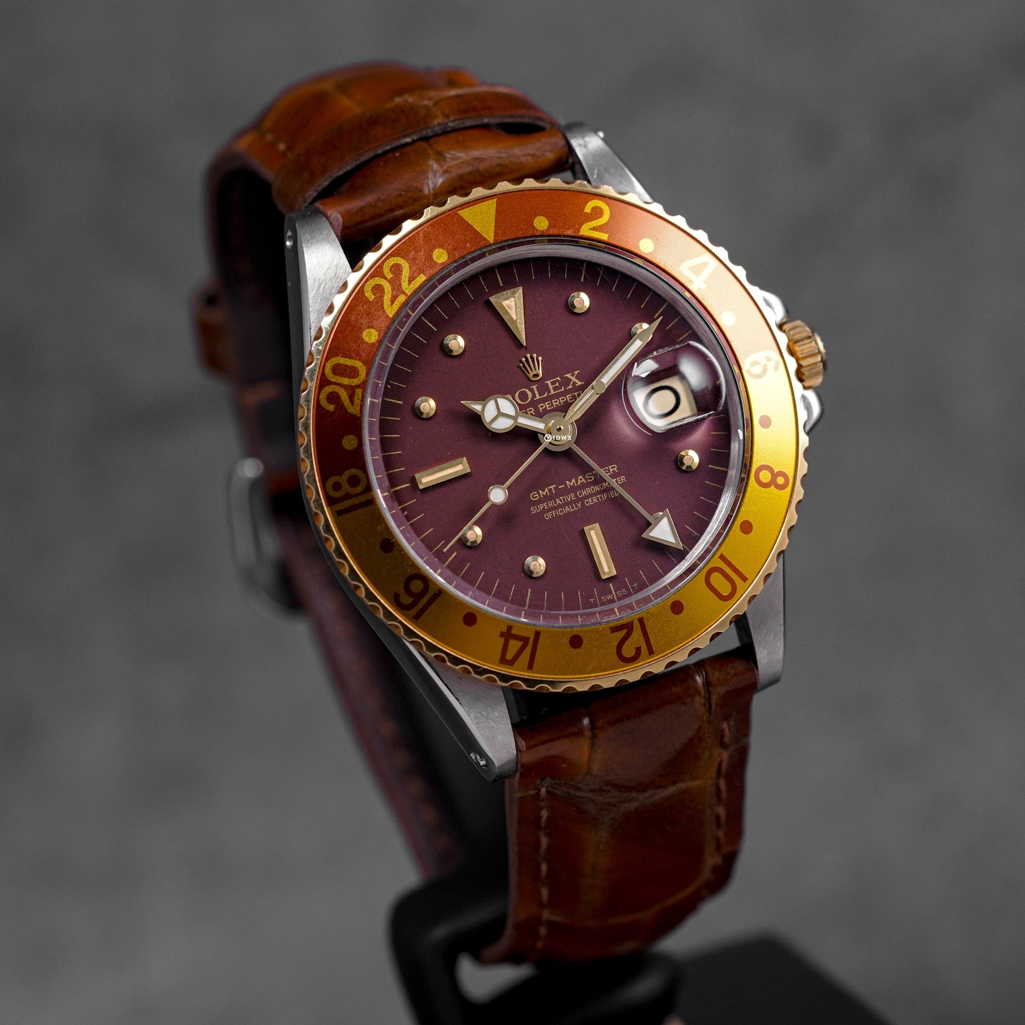 GMT MASTER 1675 ROOTBEER TWOTONE YELLOWGOLD 'EYES OF TIGER' NIPPLE DIAL (WATCH ONLY)