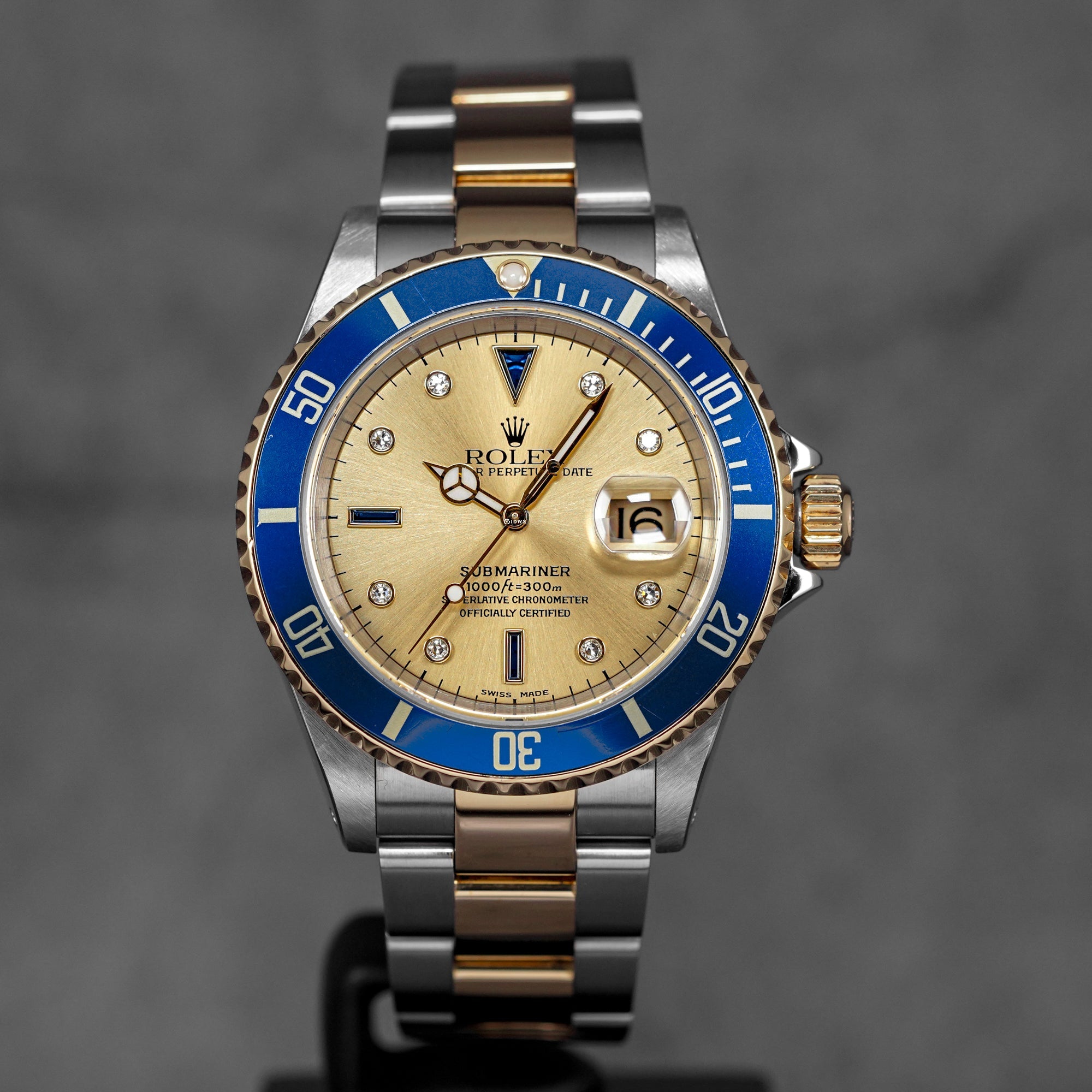 SUBMARINER DATE 40MM 16613 TWOTONE YELLOWGOLD CHAMPAGNE DIAMOND & SAPPHIRE DIAL (2004)