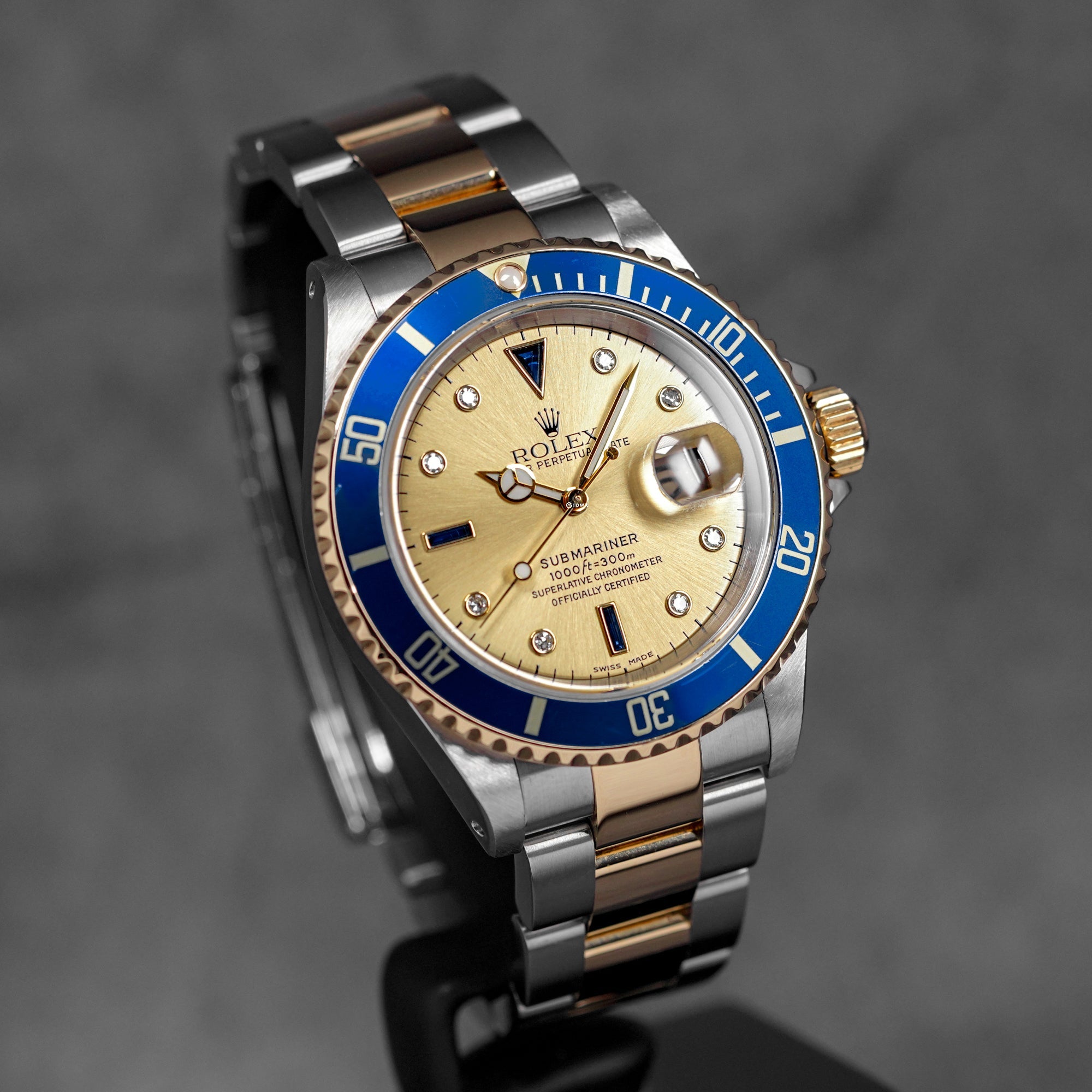 SUBMARINER DATE 40MM 16613 TWOTONE YELLOWGOLD CHAMPAGNE DIAMOND & SAPPHIRE DIAL (2004)