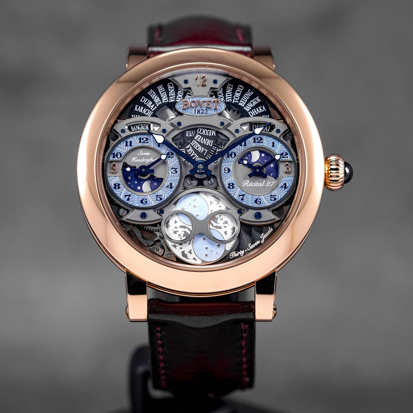 THE RECITAL 27 ROSEGOLD TRIPLE TIME ZONE MOON PHASES SKELETON DIAL LIMITED EDITION (2024)