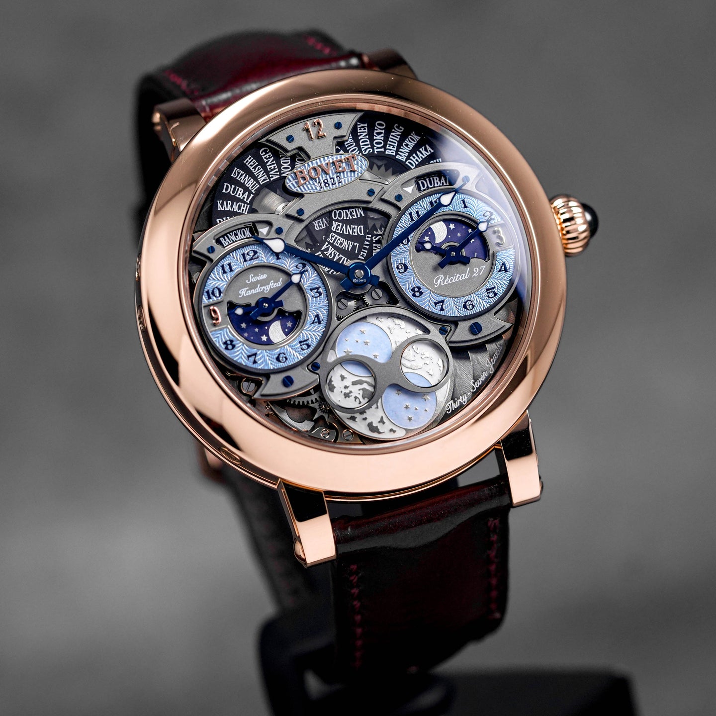 THE RECITAL 27 ROSEGOLD TRIPLE TIME ZONE MOON PHASES SKELETON DIAL LIMITED EDITION (2024)