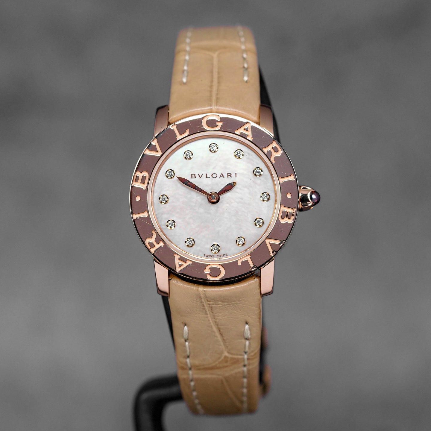 BB LADIES ROSEGOLD MOP DIAMOND DIAL LEATHER STRAP (WATCH ONLY)