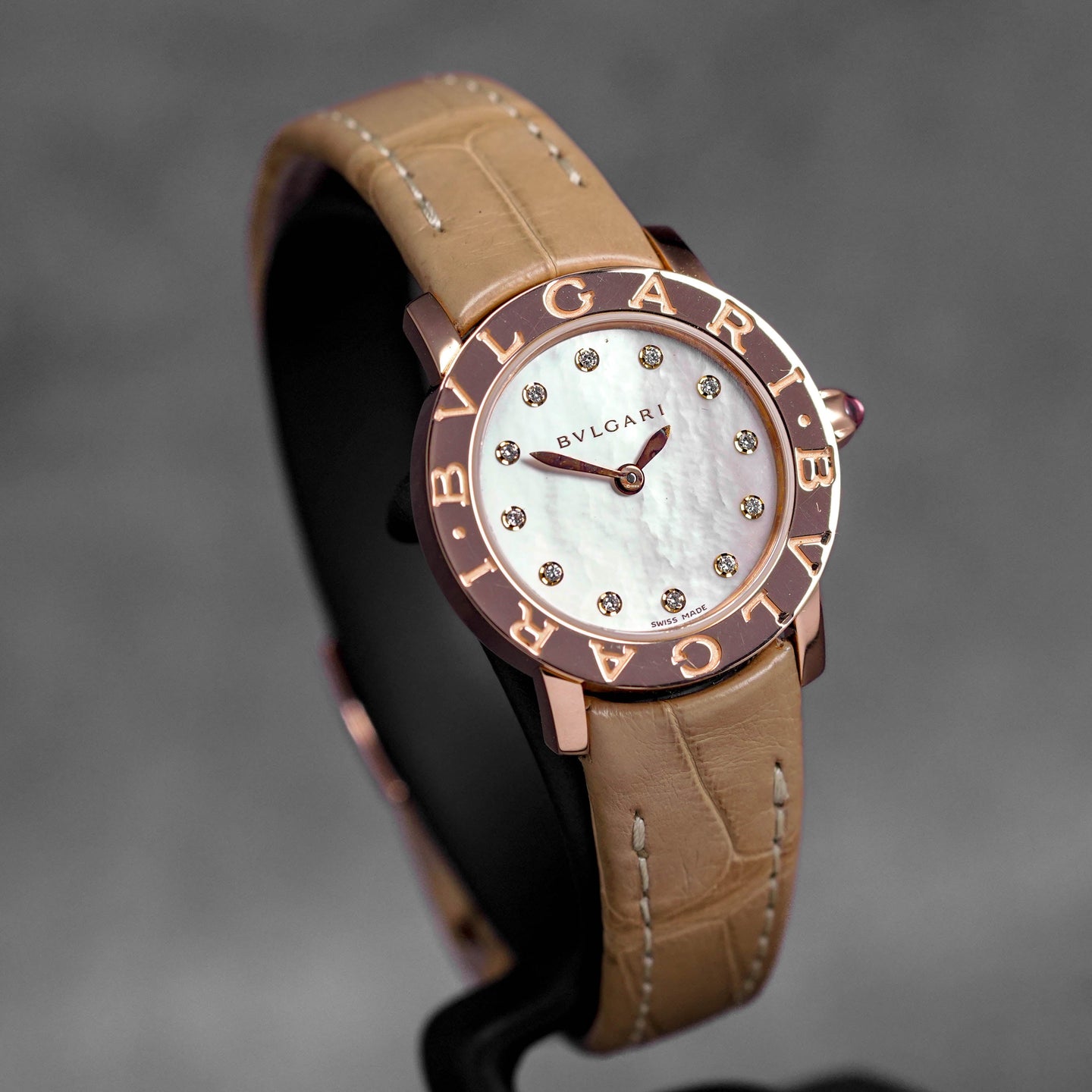 BB LADIES ROSEGOLD MOP DIAMOND DIAL LEATHER STRAP (WATCH ONLY)