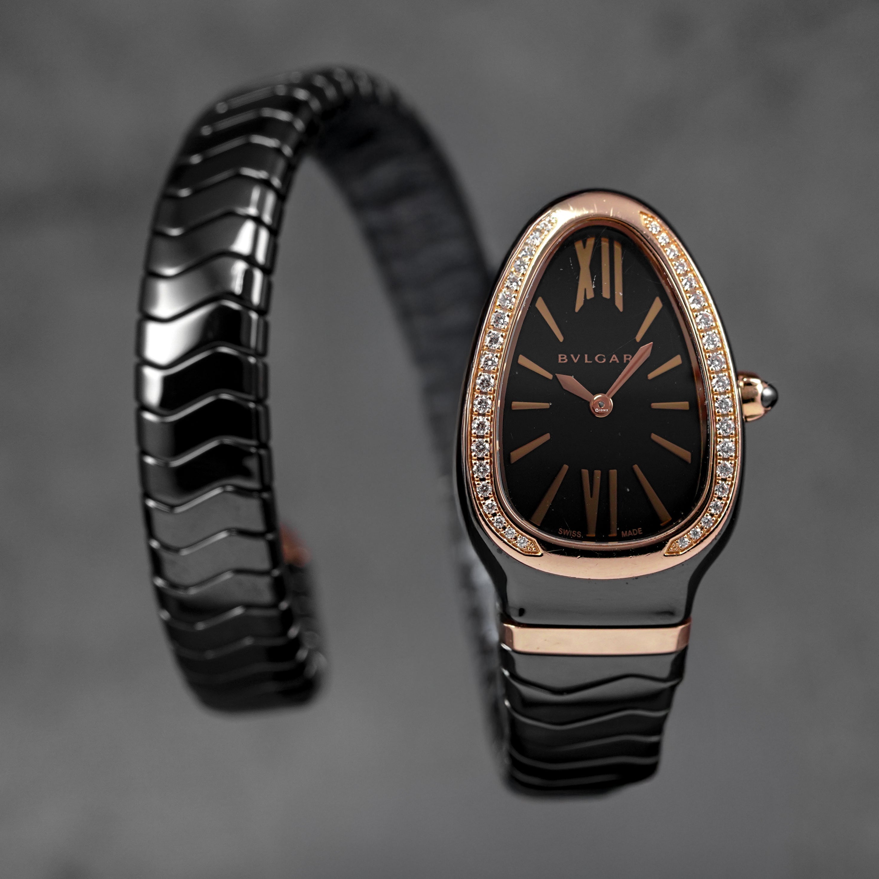 SERPENTI SPIGA TWOTONE CERAMIC ROSEGOLD BLACK DIAL DIAMOND BEZEL (2017)