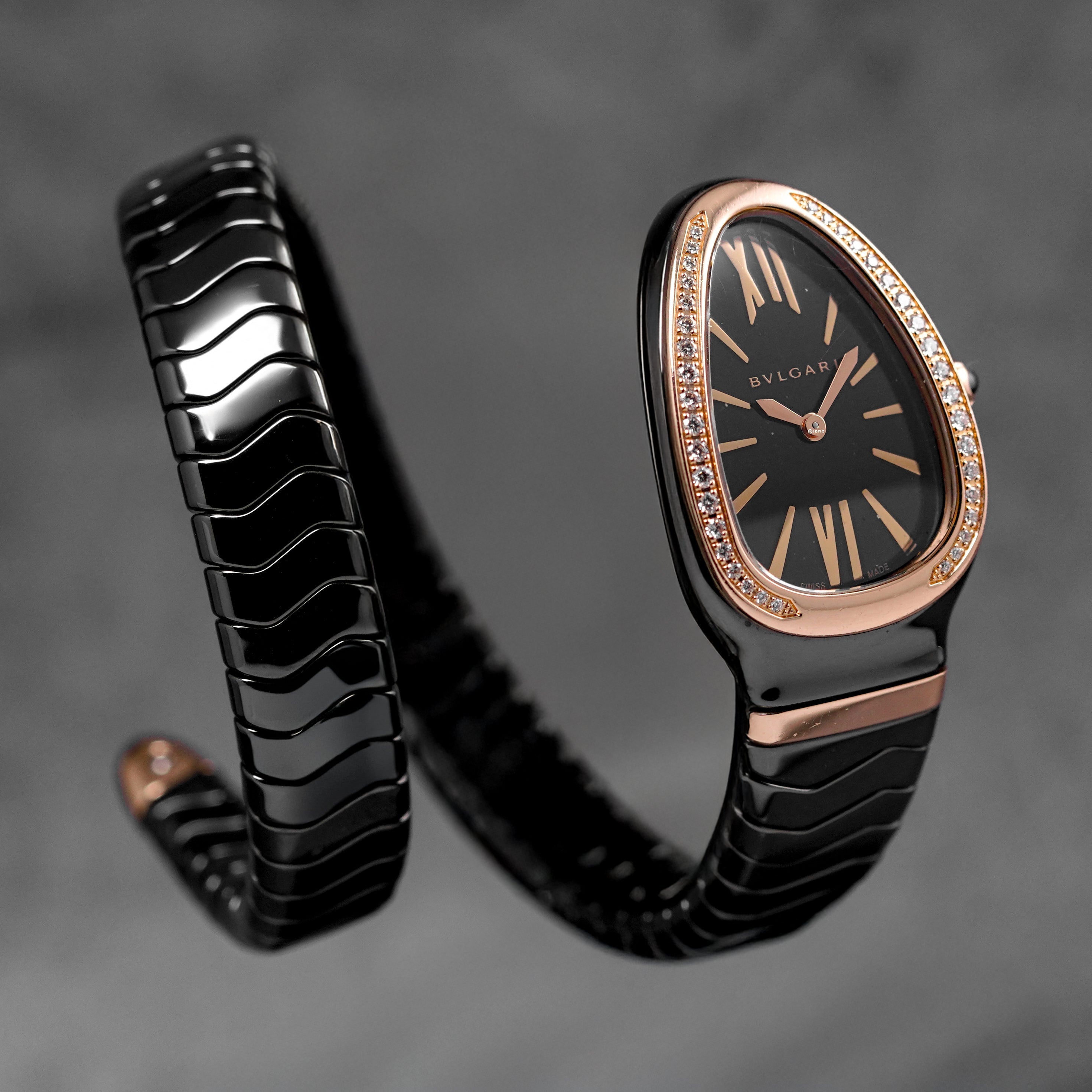 SERPENTI SPIGA TWOTONE CERAMIC ROSEGOLD BLACK DIAL DIAMOND BEZEL (2017)