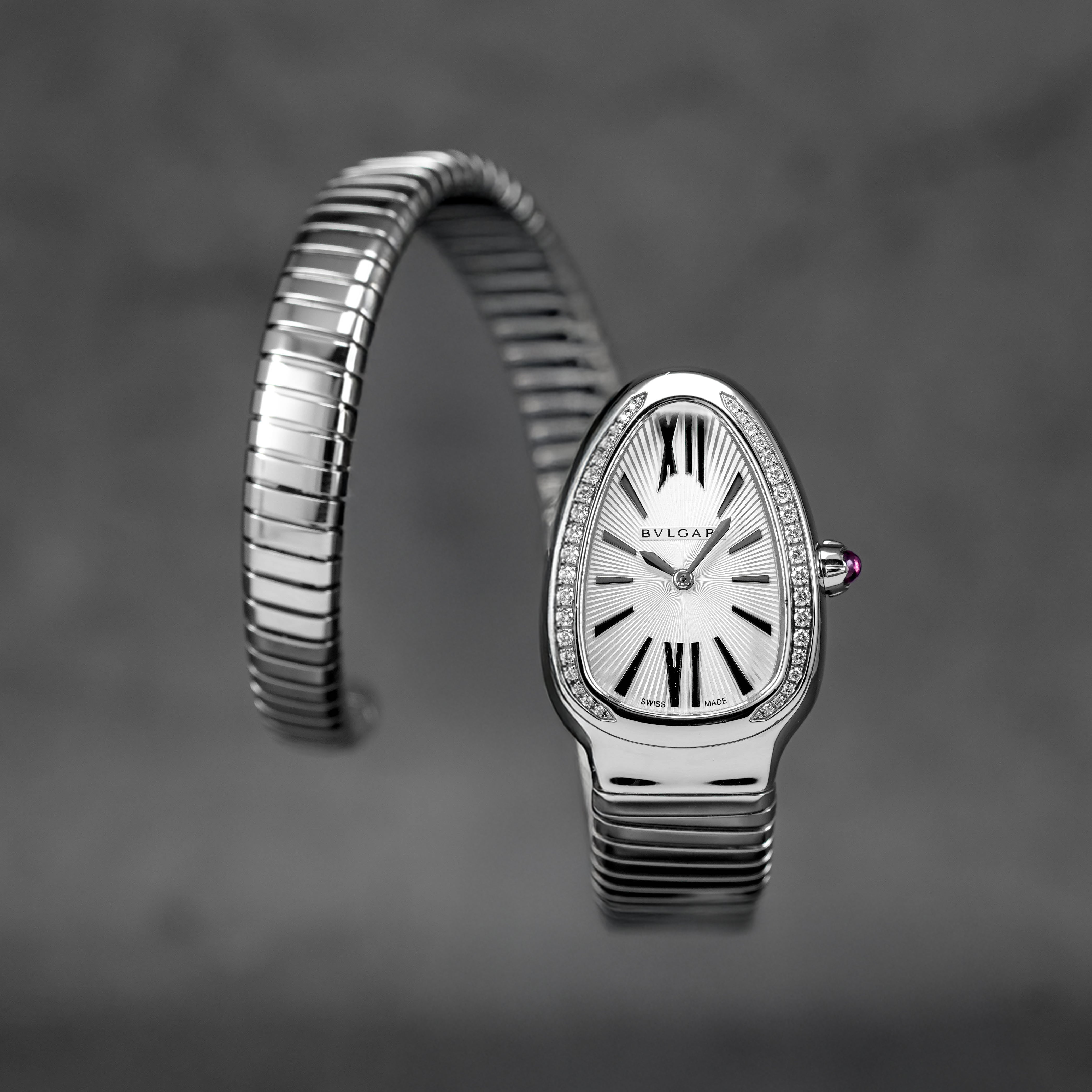 SERPENTI TUBOGAS STEEL WHITE DIAL DIAMOND BEZEL (WATCH ONLY)