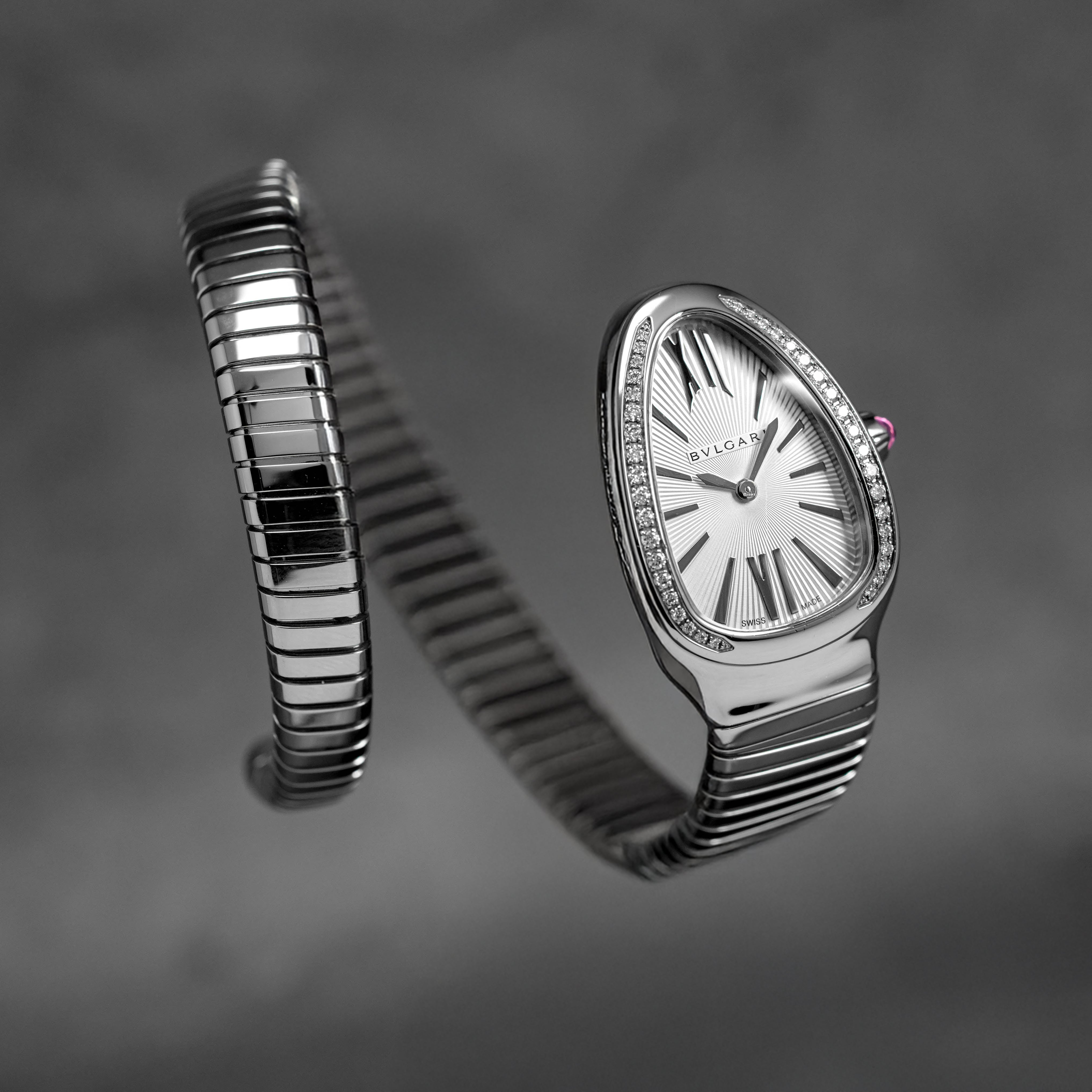 SERPENTI TUBOGAS STEEL WHITE DIAL DIAMOND BEZEL (WATCH ONLY)