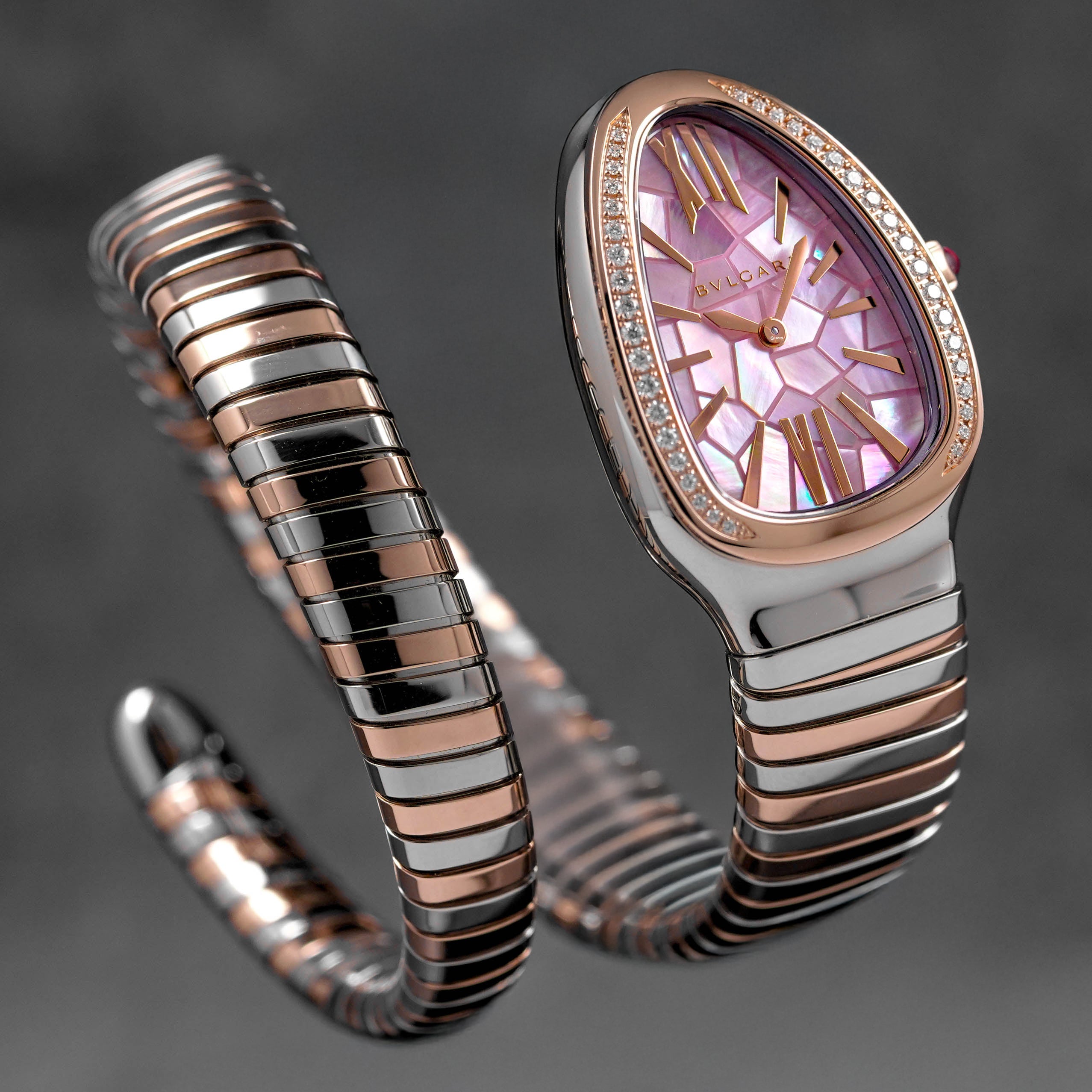 SERPENTI TUBOGAS TWOTONE ROSEGOLD PINK MOP DIAL DIAMOND BEZEL 'TADAO ANDO' LIMITED EDITION (2025)