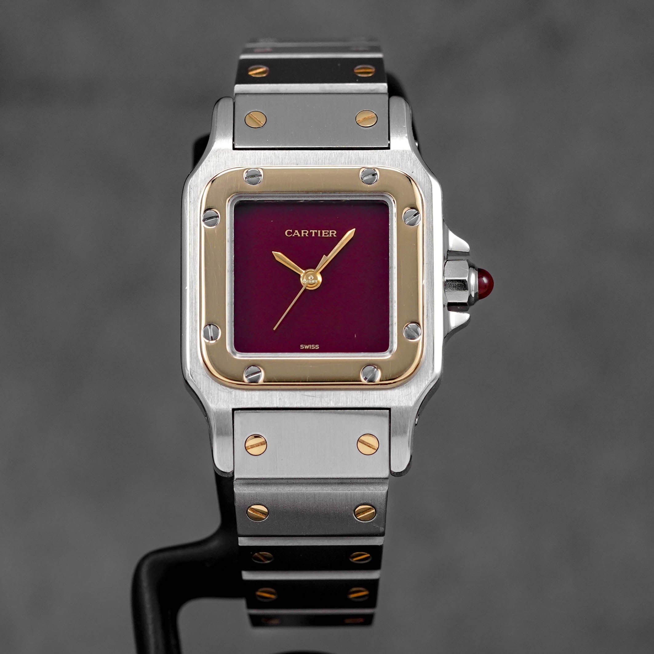 SANTOS CARRÉE TWOTONE YELLOWGOLD BURGUNDY DIAL (UNDATED)