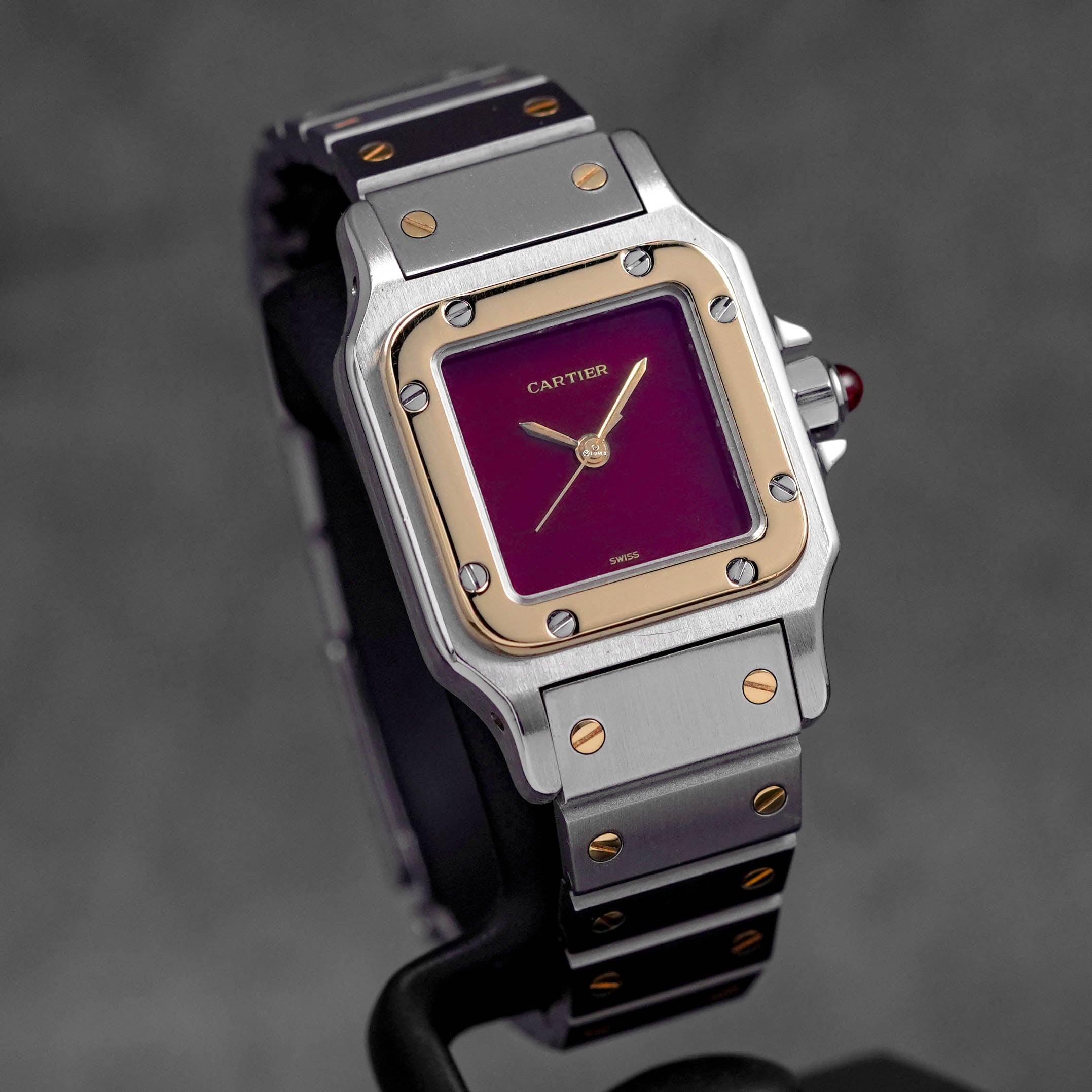 SANTOS CARRÉE TWOTONE YELLOWGOLD BURGUNDY DIAL (UNDATED)