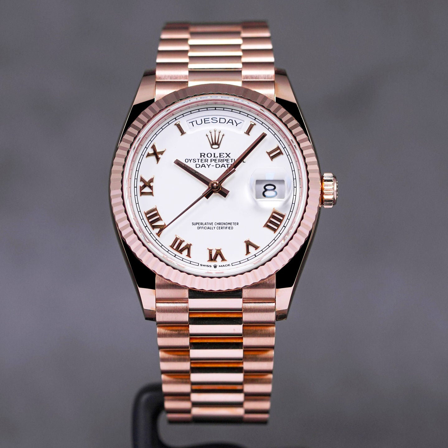 Rolex Daydate Rosegold White Roman