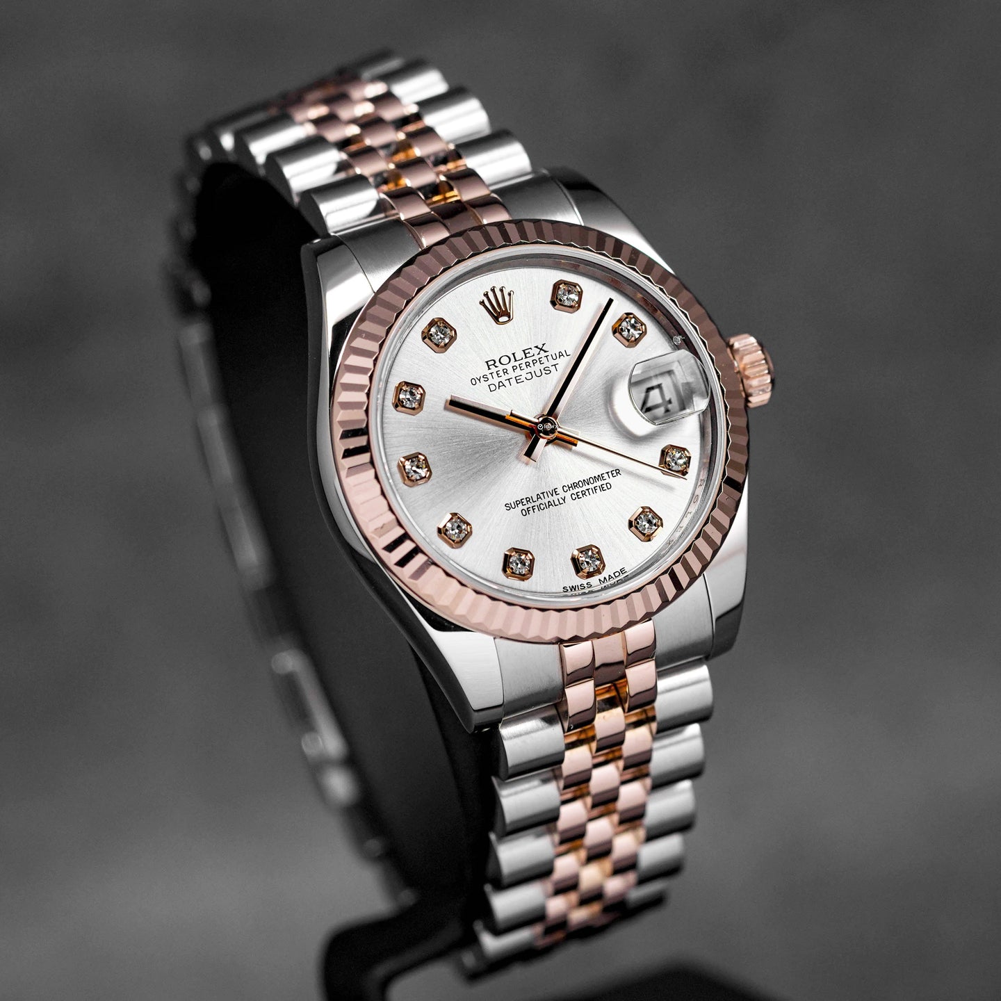 DATEJUST 31MM TWOTONE ROSEGOLD SILVER DIAMOND DIAL (2016)