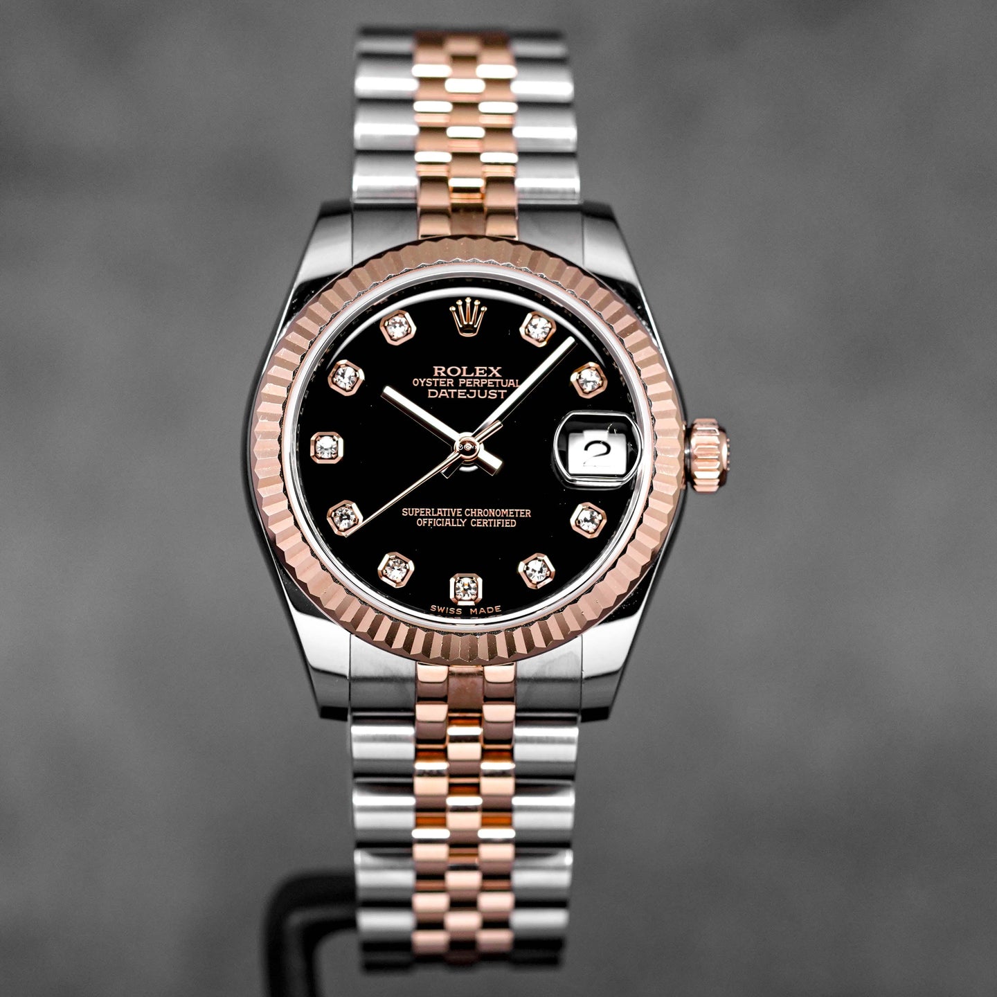 DATEJUST 31MM TWOTONE ROSEGOLD BLACK DIAMOND DIAL (2016)