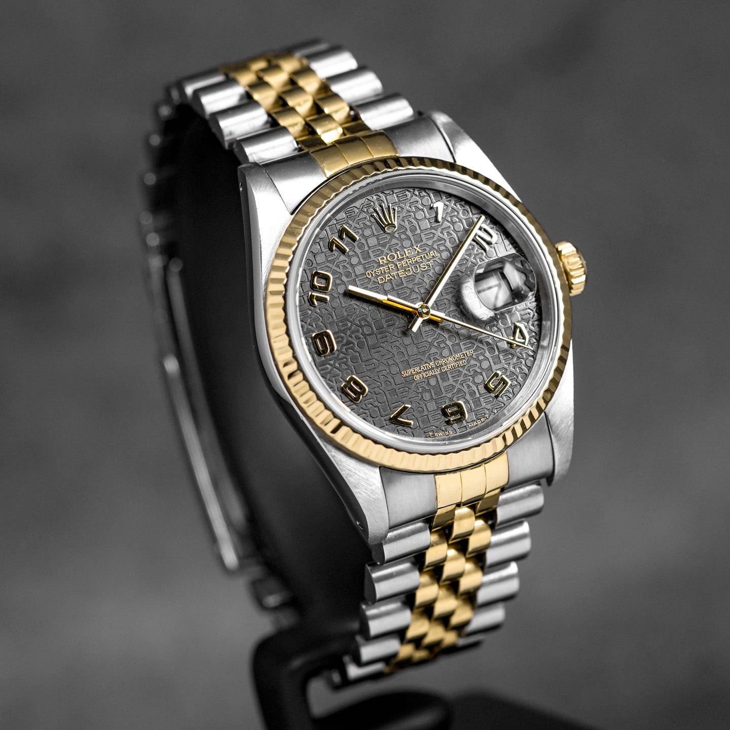 DATEJUST 36MM TWOTONE YELLOWGOLD BLACK COMPUTERIZED ARABIC DIAL (WATCH ONLY)