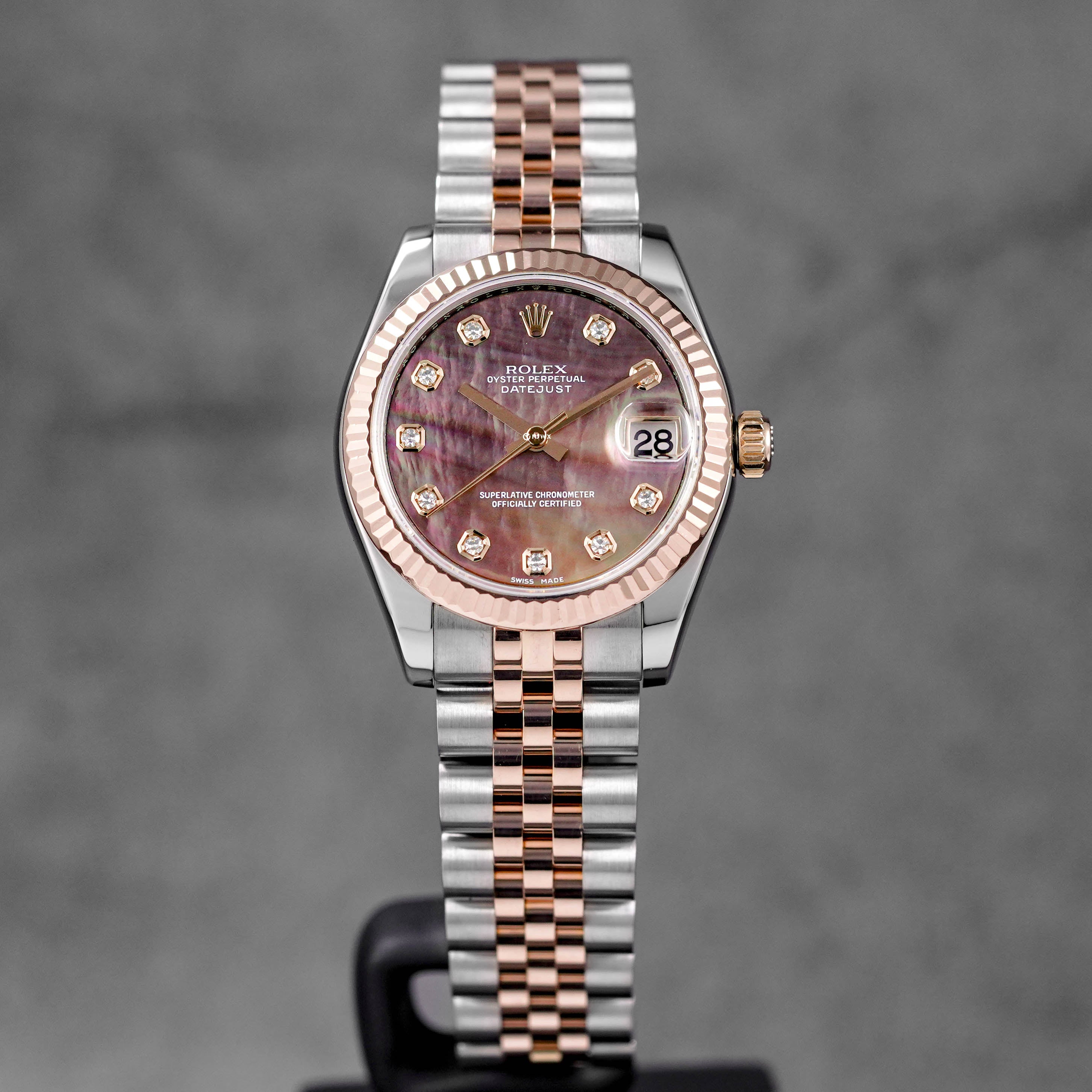 DATEJUST 31MM TWOTONE ROSEGOLD BLACK MOP DIAMOND DIAL (2010)