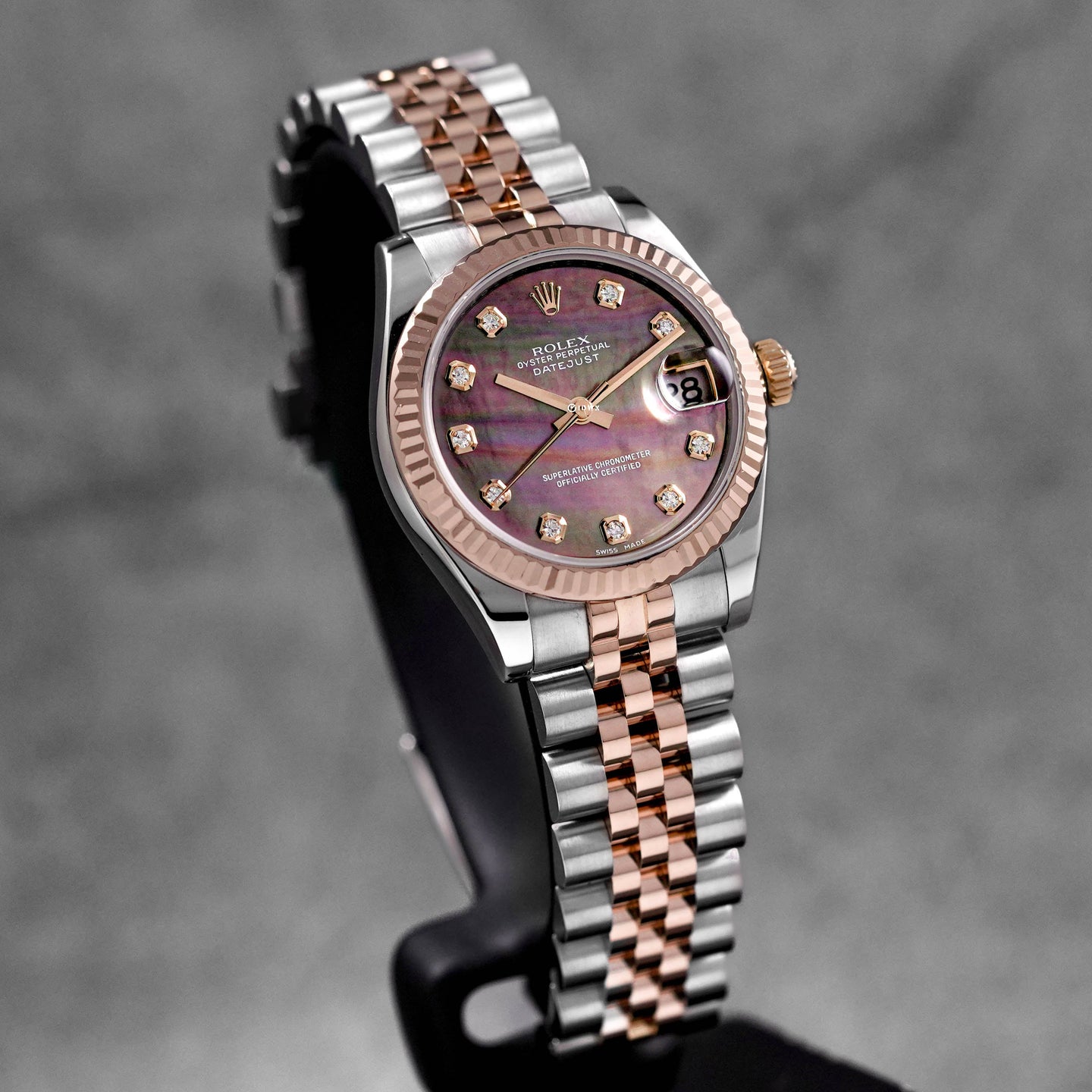 DATEJUST 31MM TWOTONE ROSEGOLD BLACK MOP DIAMOND DIAL (2010)