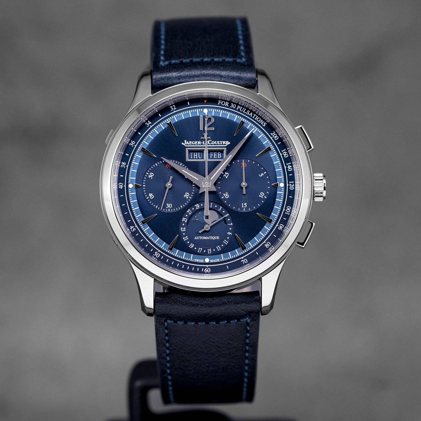 MASTER CONTROL CHRONOGRAPH CALENDAR BLUE DIAL LEATHER STRAP (2024)