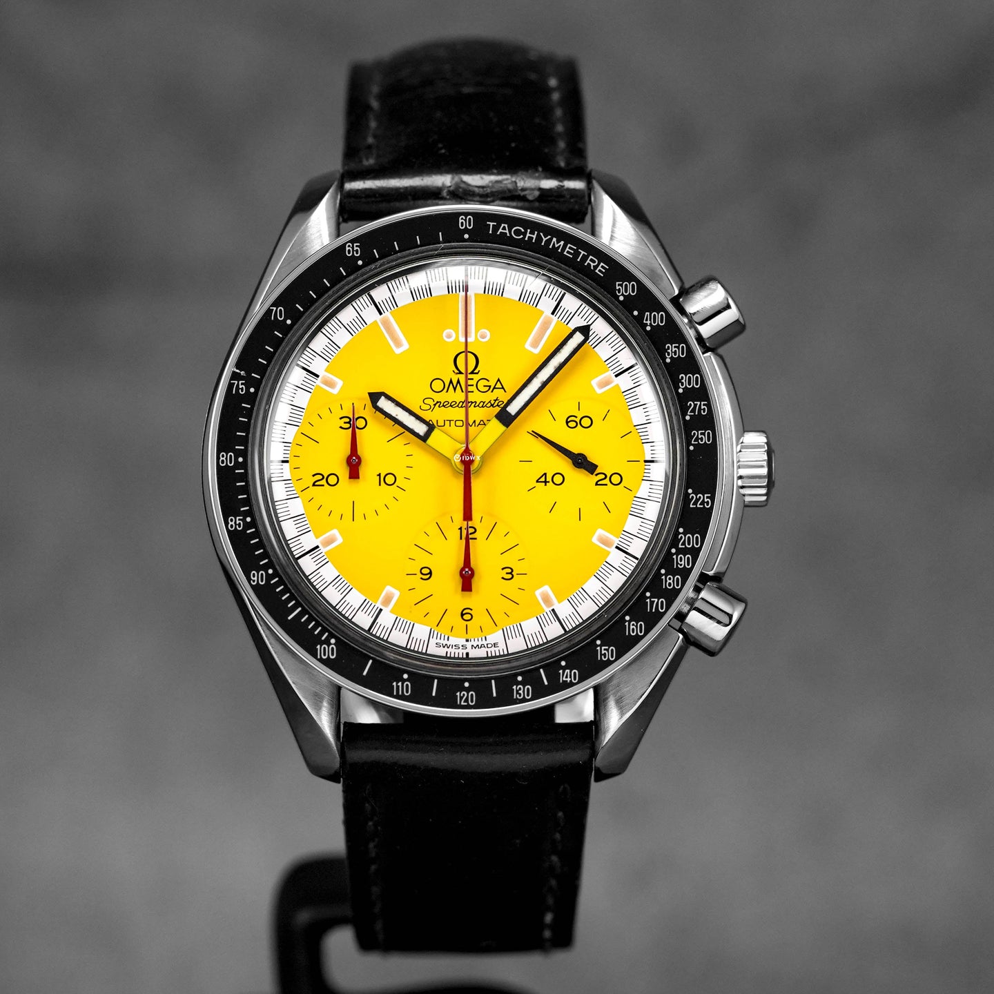 SPEEDMASTER REDUCED 'MICHAEL SCHUMACHER' YELLOW DIAL LEATHER STRAP (WATCH ONLY)