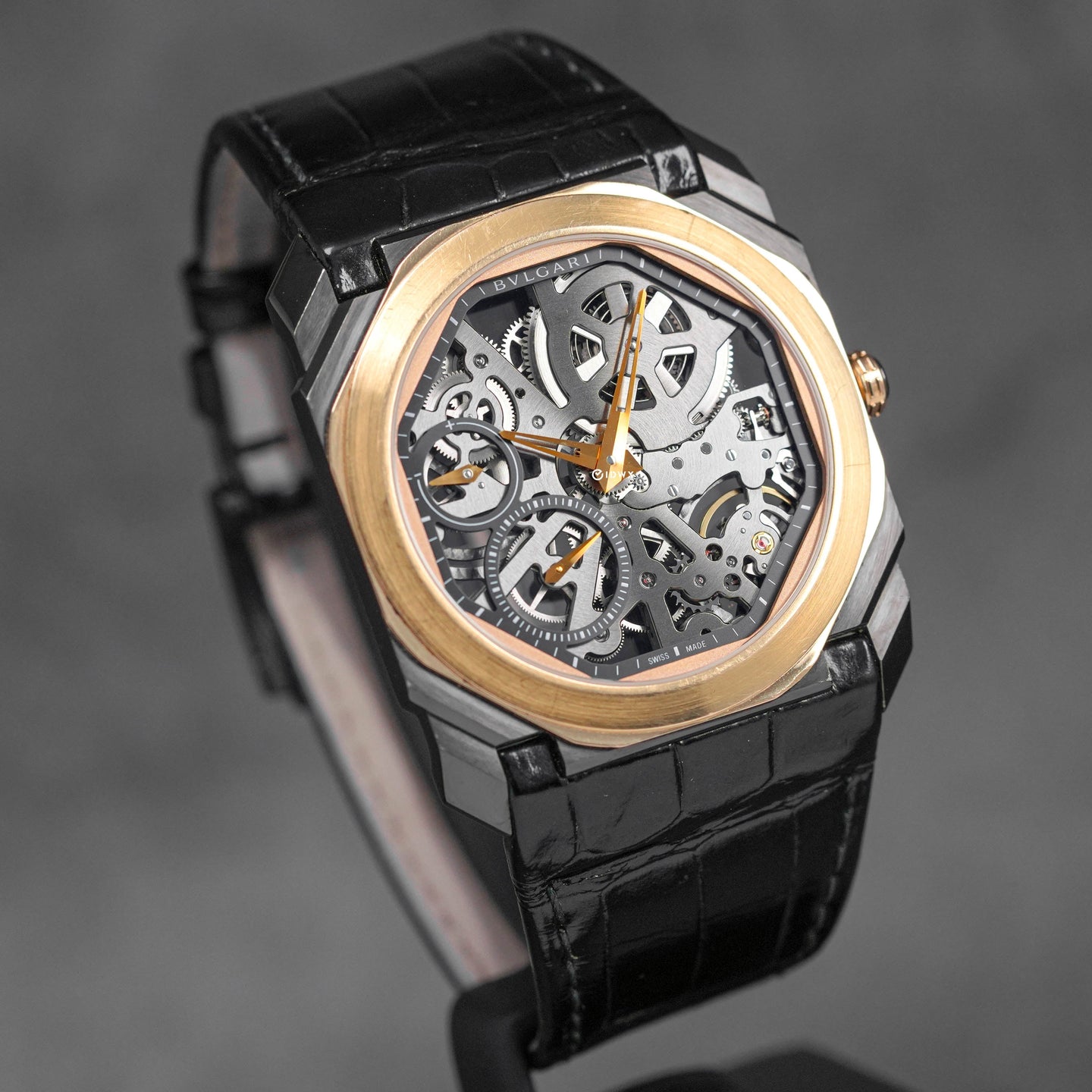 OCTO FINISSIMO ULTRA THIN TWOTONE ROSEGOLD DLC CARBON SKELETON DIAL (2018)