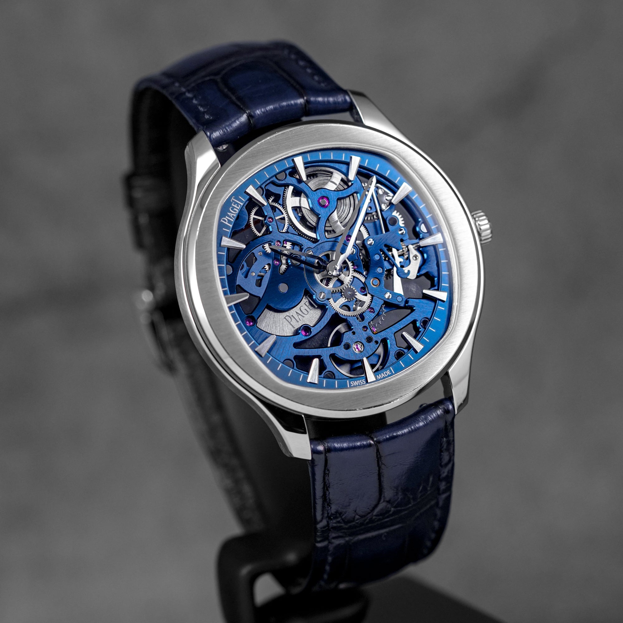 POLO SKELETON BLUE DIAL LEATHER STRAP (UNDATED)