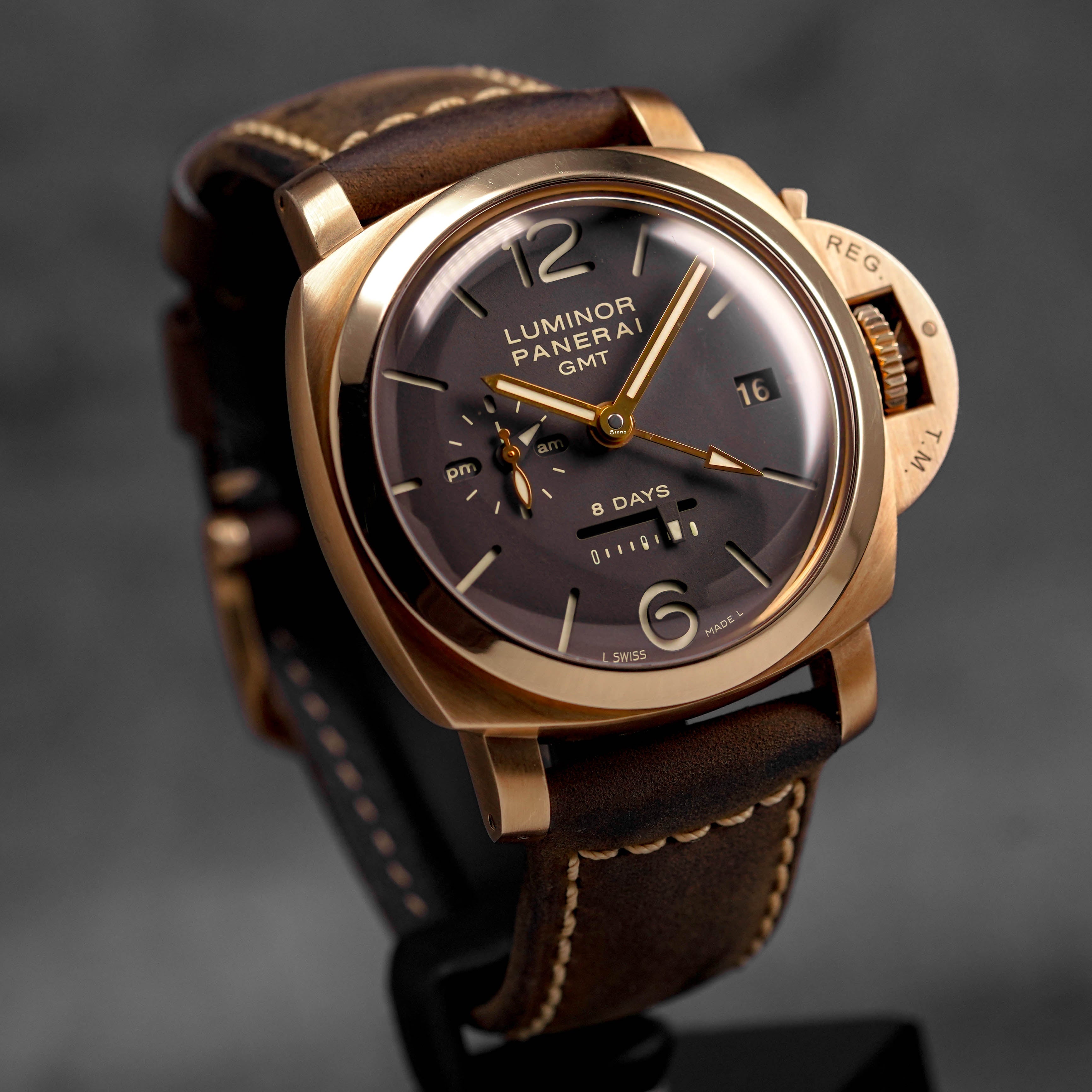 LUMINOR 1950 8 DAYS GMT 44MM ROSEGOLD BROWN DIAL PAM 289 (UNDATED)