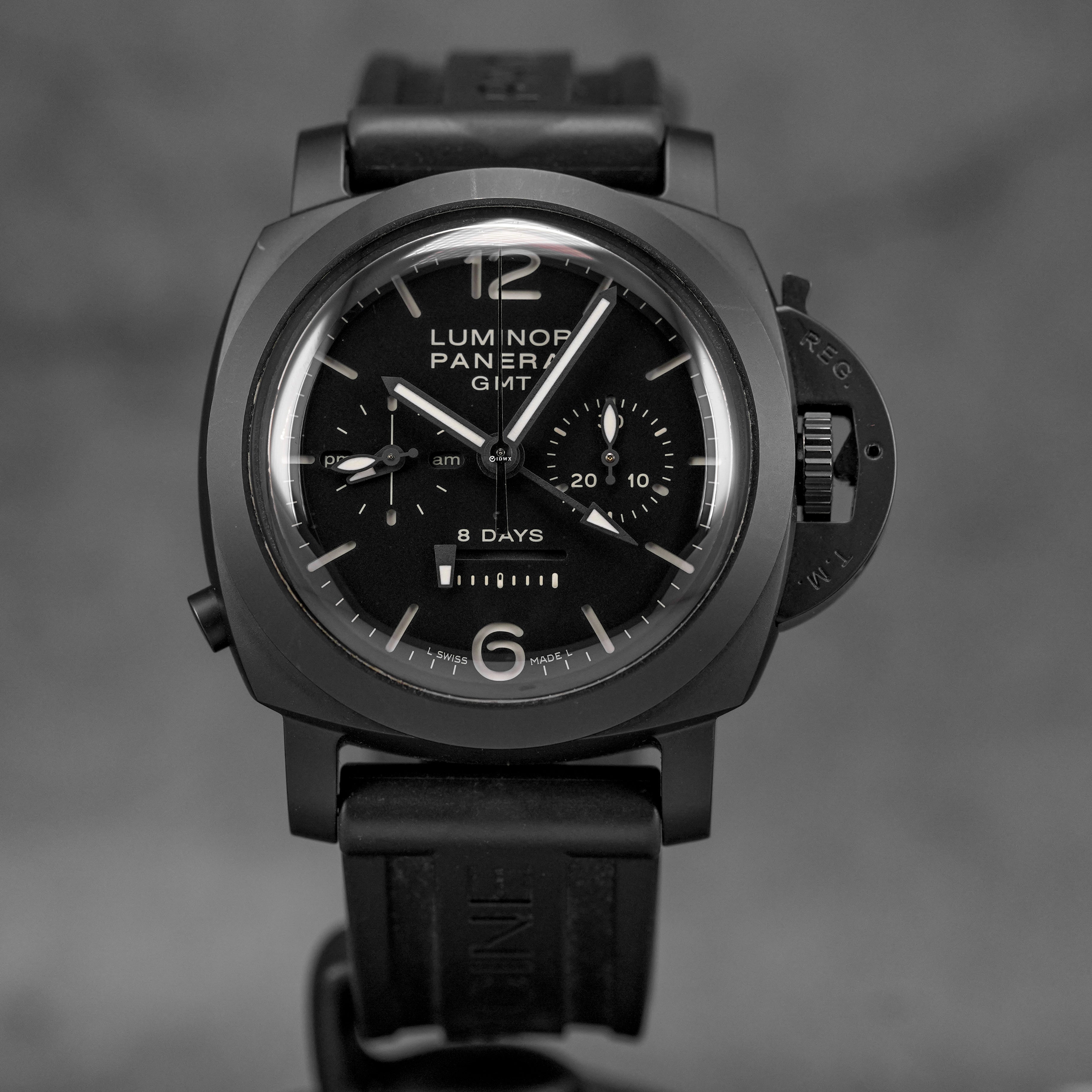 LUMINOR 1950 8 DAYS CHRONO MONOPULSANTE GMT 44MM BLACK CERAMIC PAM 317 (WATCH ONLY)