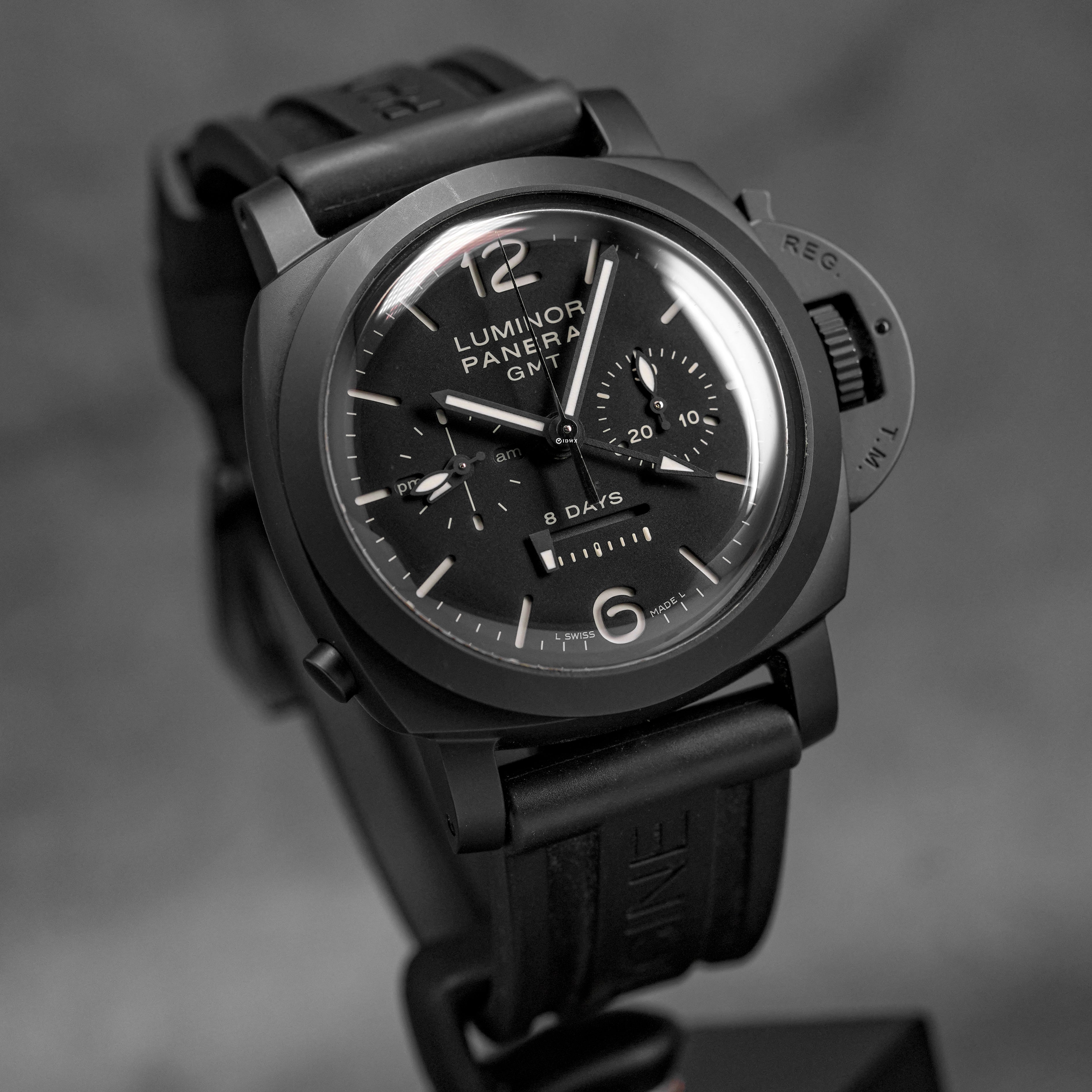 LUMINOR 1950 8 DAYS CHRONO MONOPULSANTE GMT 44MM BLACK CERAMIC PAM 317 (WATCH ONLY)