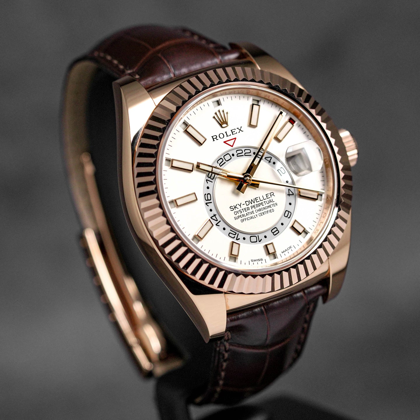 SKYDWELLER ROSEGOLD WHITE DIAL BROWN LEATHER STRAP (2019)